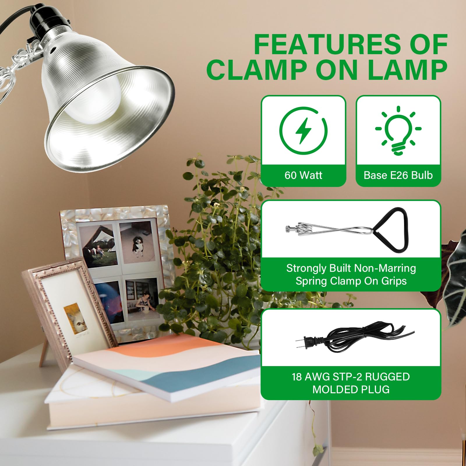 Simple Deluxe Clamp Lamp Light With 5.5 Inch Aluminum Reflector Up To 60 Watt E26 (No Bulb Included) 6 Feet 18/2 Spt-2 Cord, 1-P