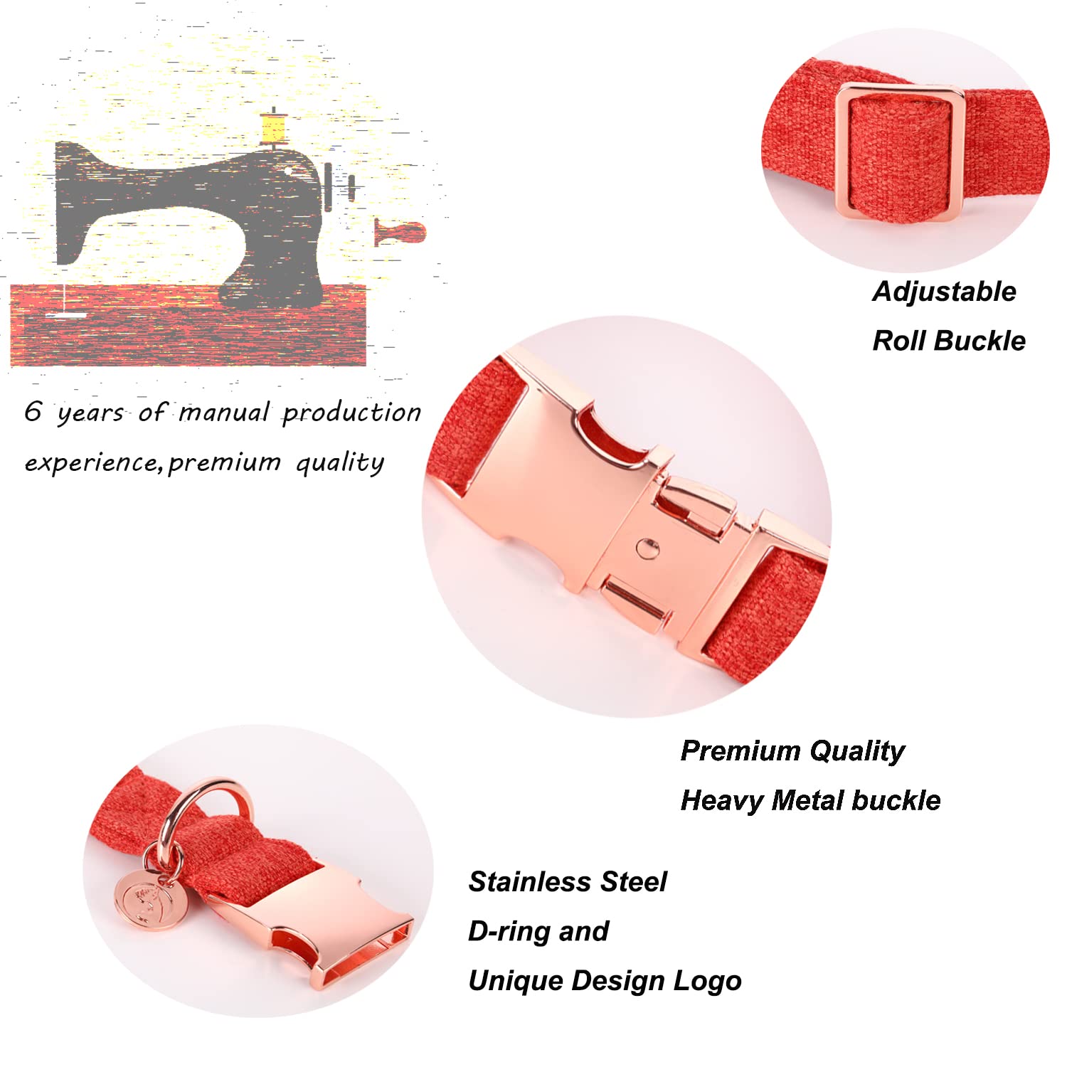 Dogwong Cotton Dog Collar And Leash Orange Pet Collar Soft Durable Puppy Collar For Small Medium Large Dogs