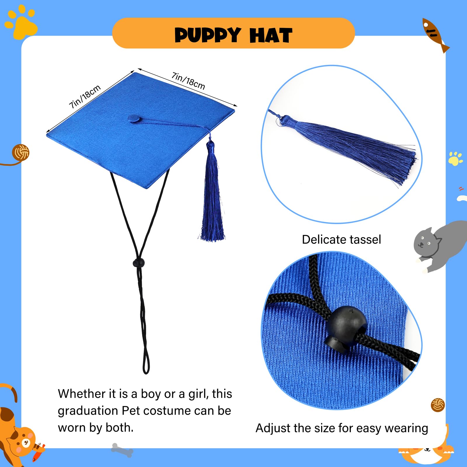 Dog Graduation Cap And Gown, Dogs Cats Graduation Holiday Halloween Costume Accessory(Blue,Large)