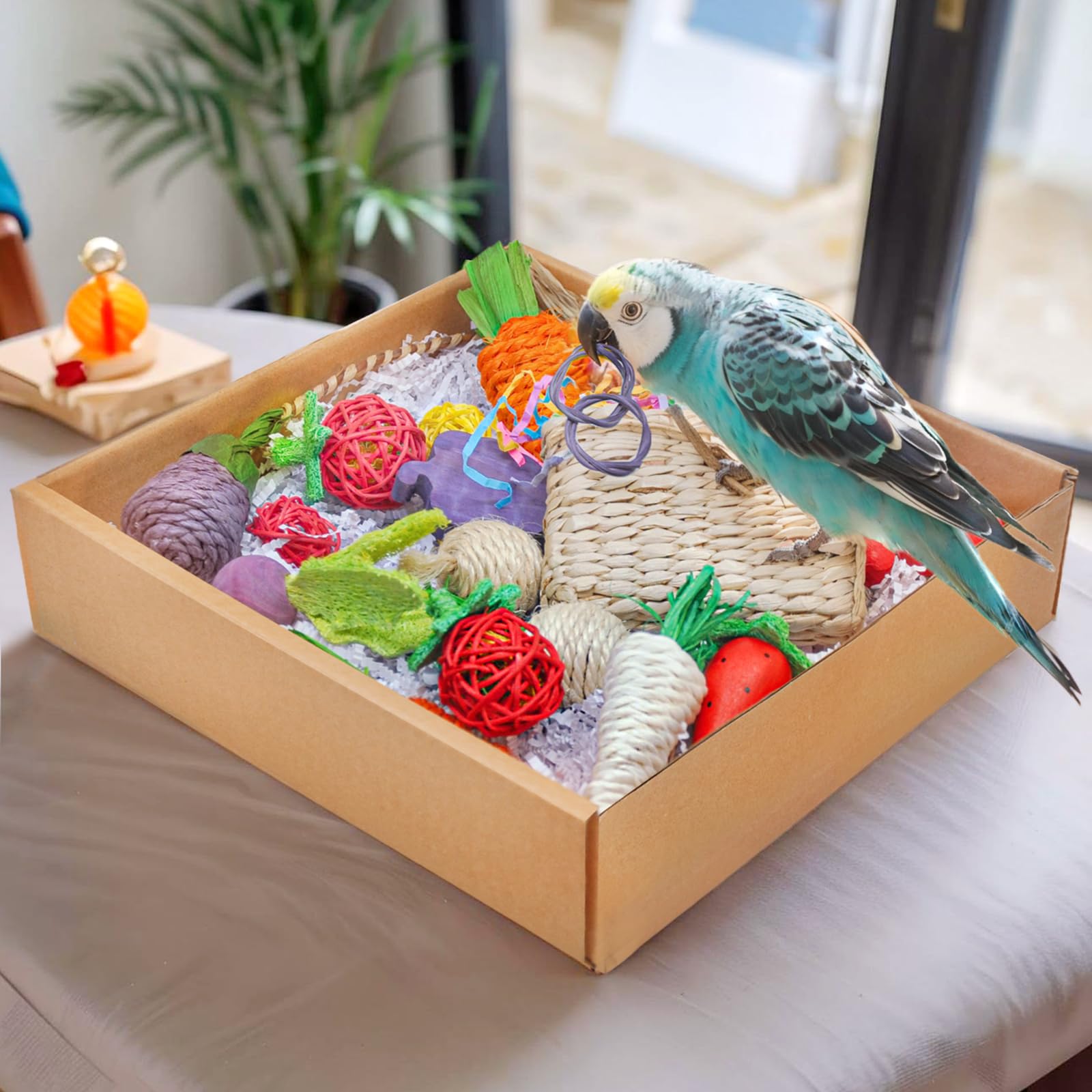 HOSUKU Colorful Bird Foraging & Parrot Shredding Toys Box - Safe Fruit & Vegetable Bird Toys, Perfect for Parakeets, Cockatiels,