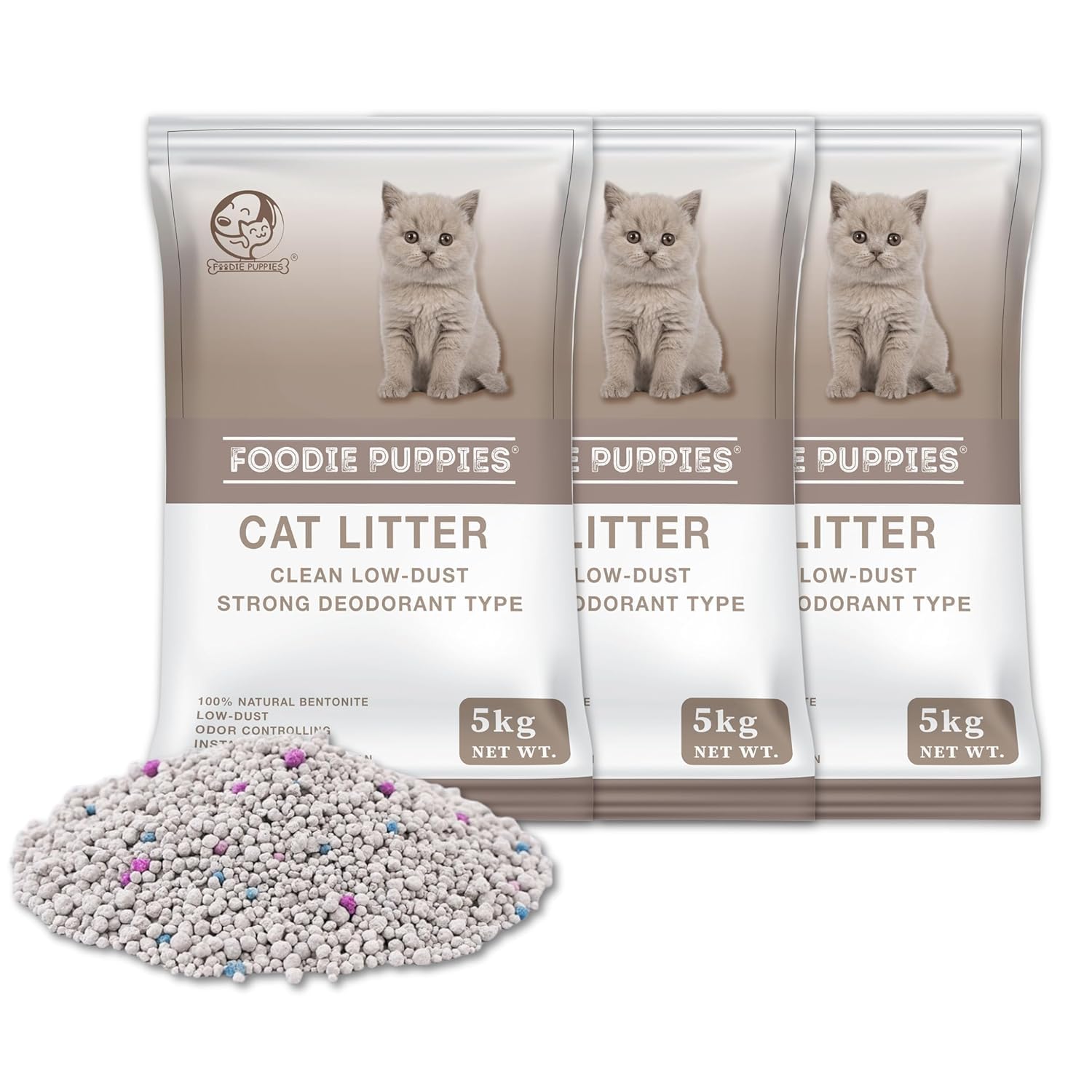 Foodie Puppies Natural Bentonite Cat Litter Sand - (5Kg, Pack Of 3) With Lavender Fragrance For Cats And Kittens | Clean Low-Dus