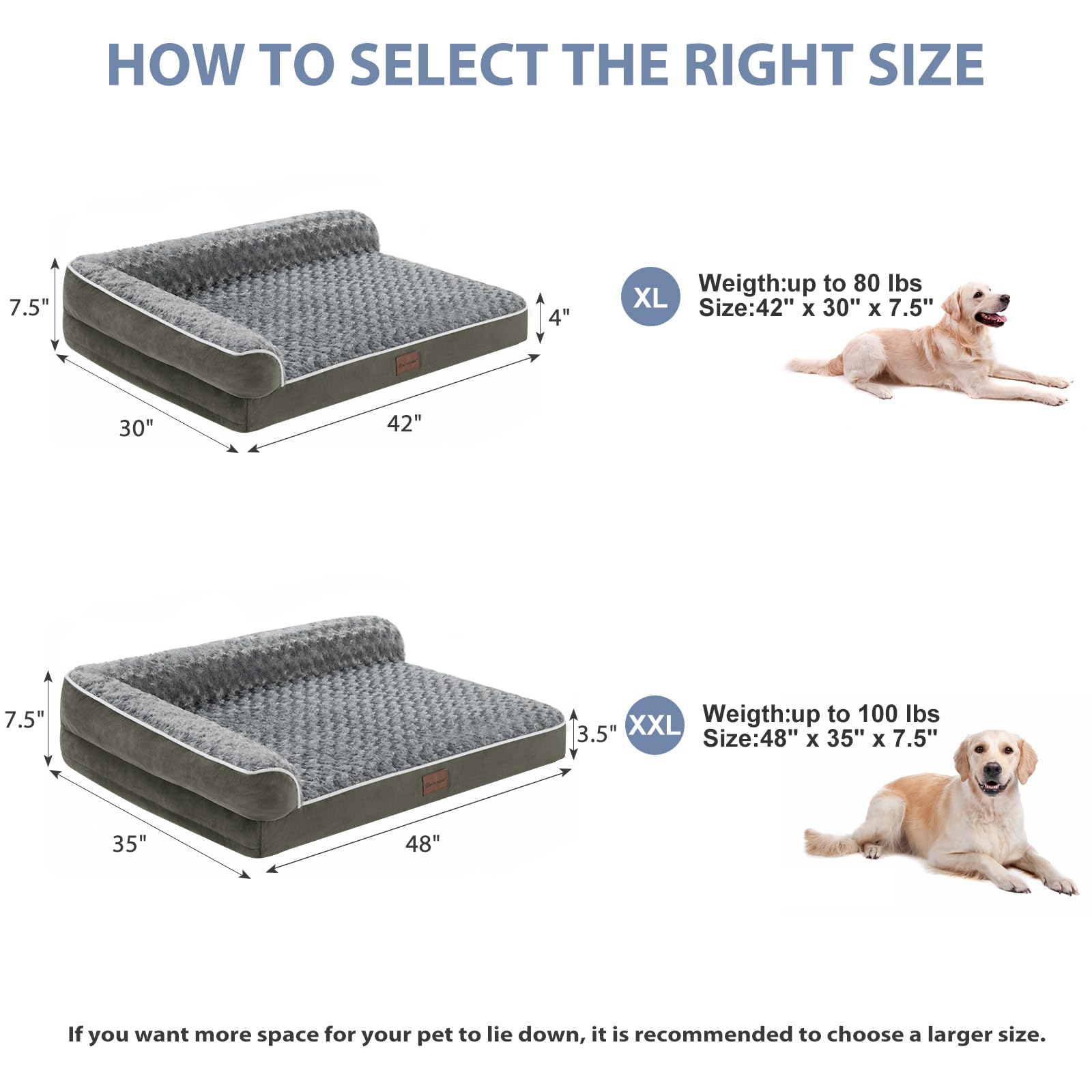 Bfpethome Orthopedic Dog Beds For Large Dogs-Waterproof Sofa Dog Bed With Removable Washable Cover, Big Pet Bed With Waterproof