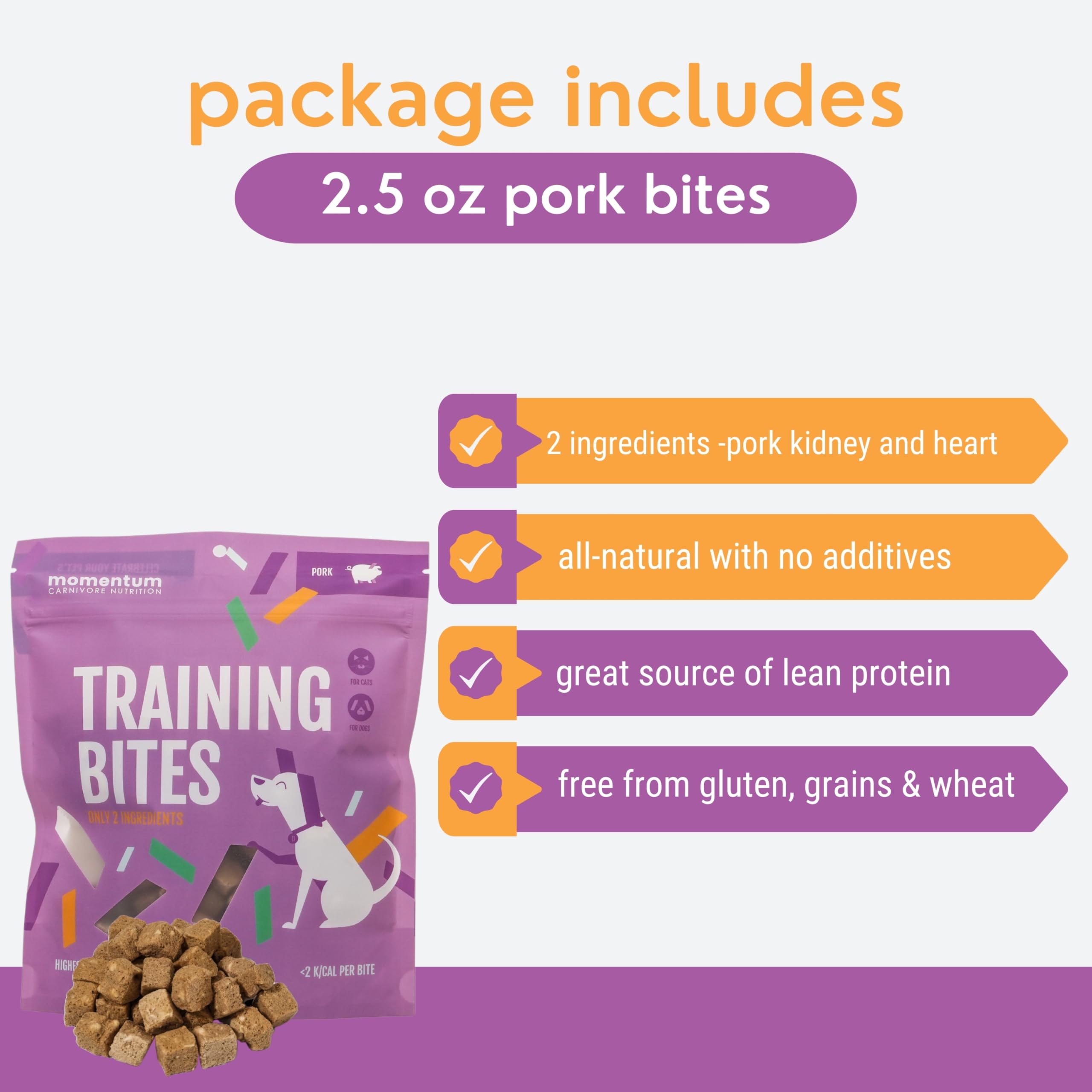 Momentum Carnivore Nutrition Freeze-Dried Pork Training Bites - Two Ingredients-Pork Kidney and Heart, Grain-Free, All-Natural D