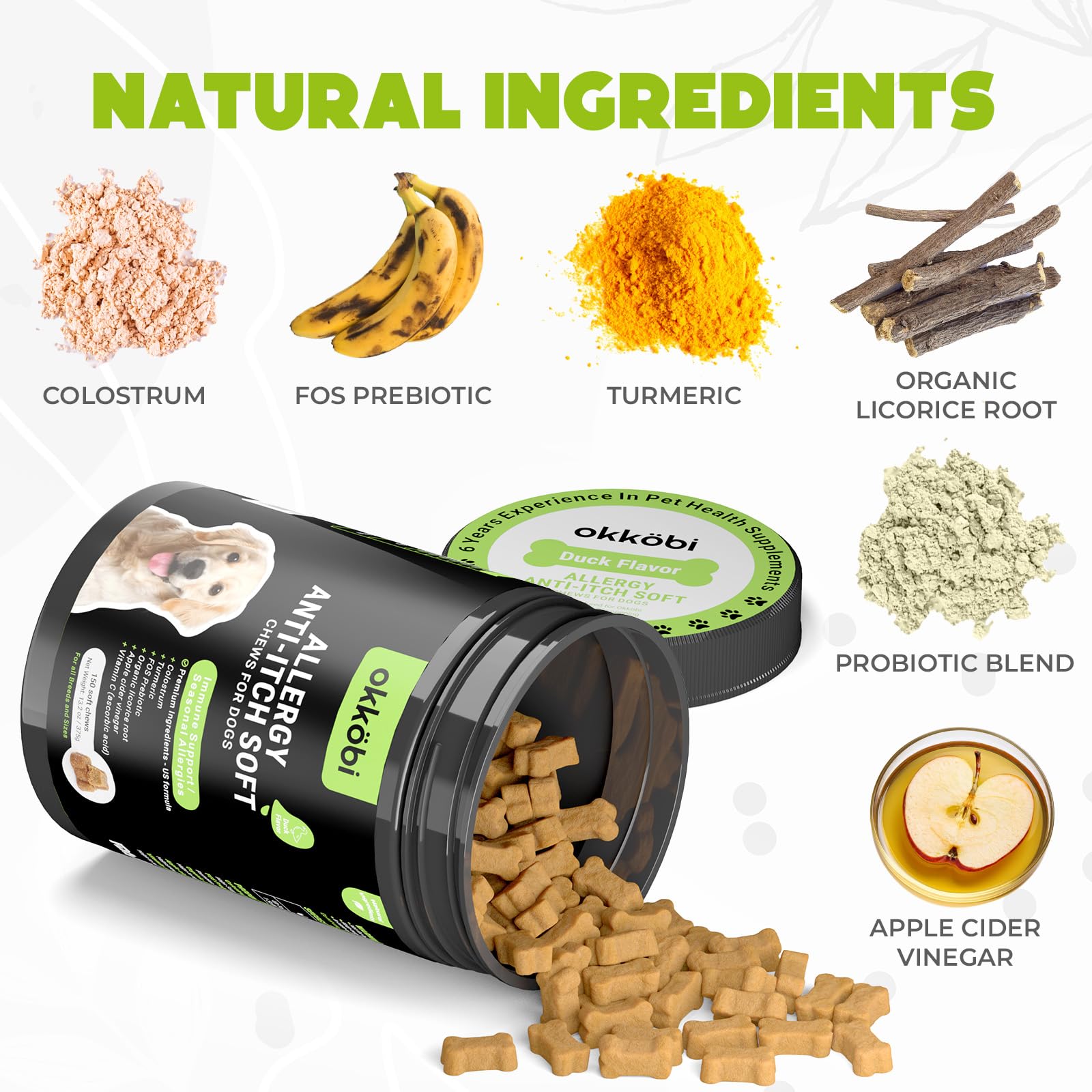 Dog Allergy Chews 150Pcs - Dog Allergy Relief - Dog Supplements for Itchy Skin and Paw Licking - US Formula with Dog Probiotics,