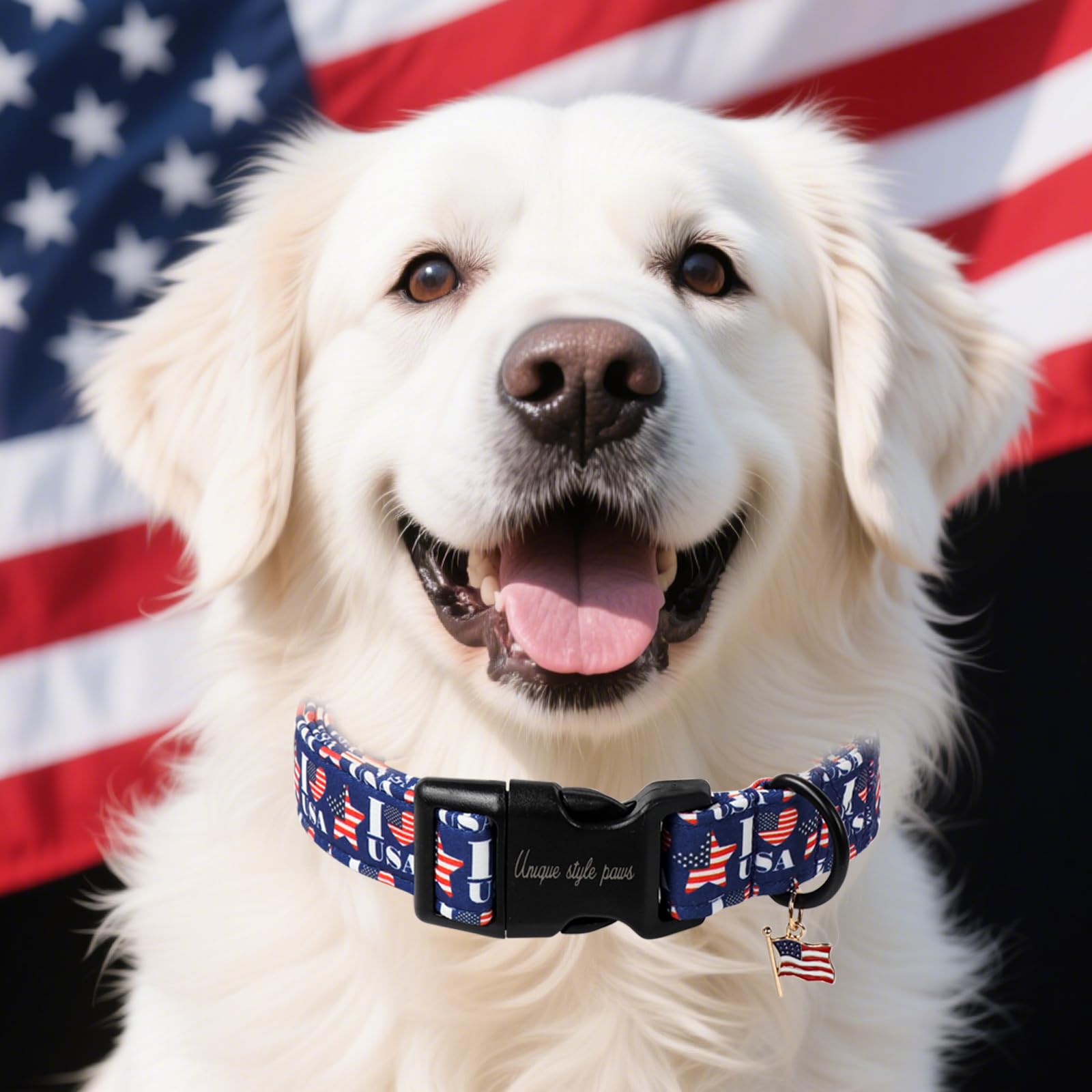 Unique Style Paws Patriotic Dog Collar,4Th Of July Dog Collar With American Flag Pattern,Independence Day Puppy Collar Adjustabl