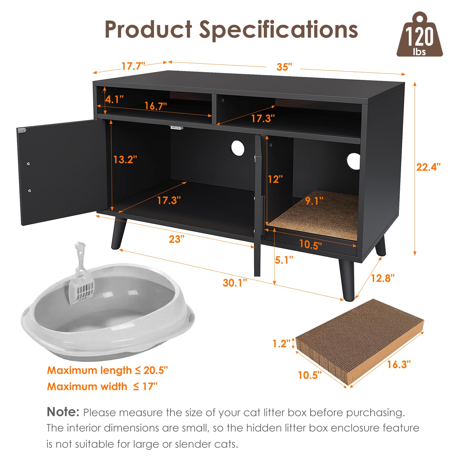 Ydtop Cat Litter Box Enclosure, Hidden Litter Box Furniture With Cat Scratch Pad, Wooden Pet House Side End Table, Storage Cabin