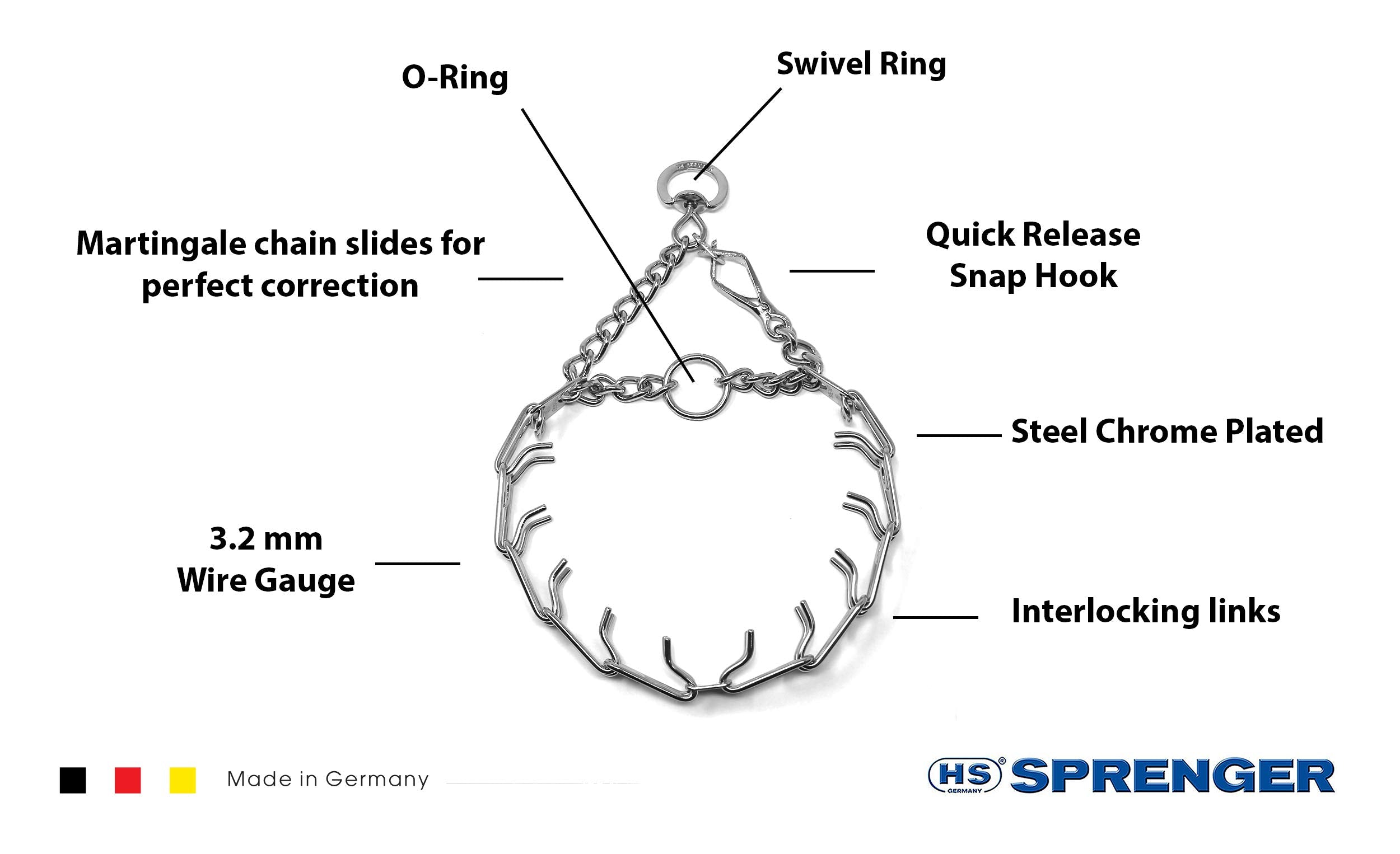 Hs Herm. Sprenger Germany Prong Dog Training Collar With Quick Release Buckle Ultra-Plus Chrome Plated Steel Pet Pinch Collar No