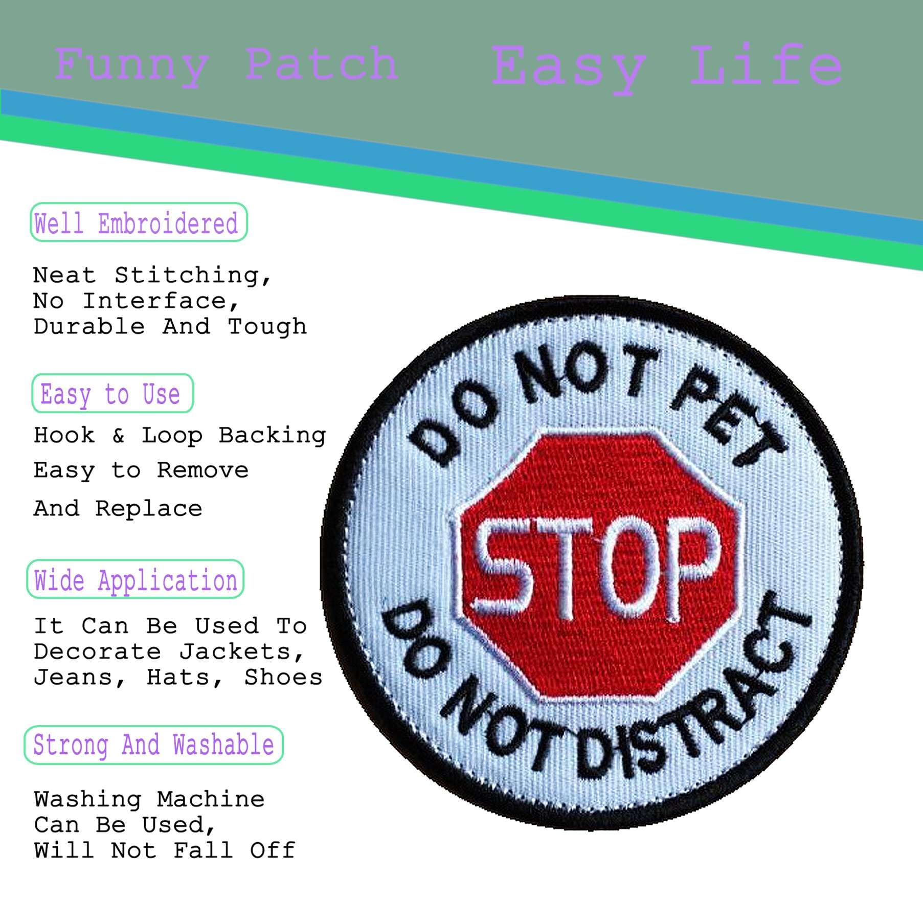 Do Not Distract Do Not Pet Patch, Stop Pet Patch For Dog Vests/Harnesses Emblem Embroidered Fastener Hook & Loop Patch