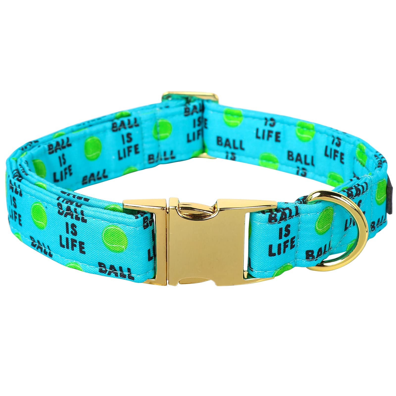 Lionet Paws Dog Collar, Comfortable Adjustable Cute Collar With Metal Buckle For Male Female Dogs, Tennis Ball Pattern, Large, N