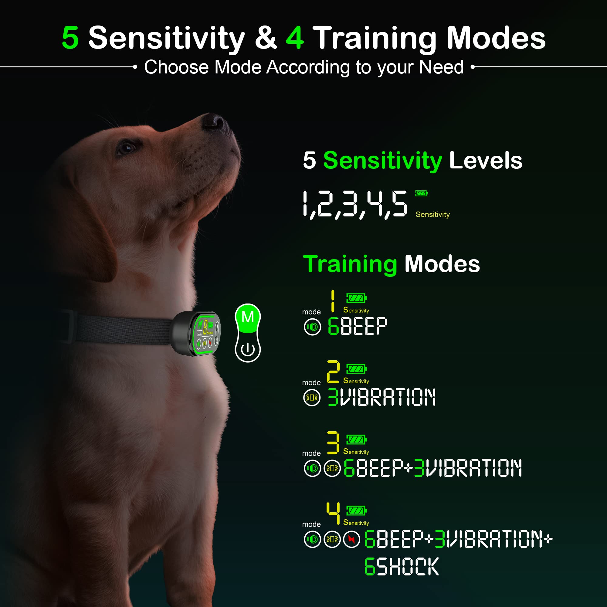 Tomahauk Dog Bark Collar, Rechargable Anti Barking Collar For Dogs With 5 Adjustable Sensitivity Levels And 6 Adjustable Shock A