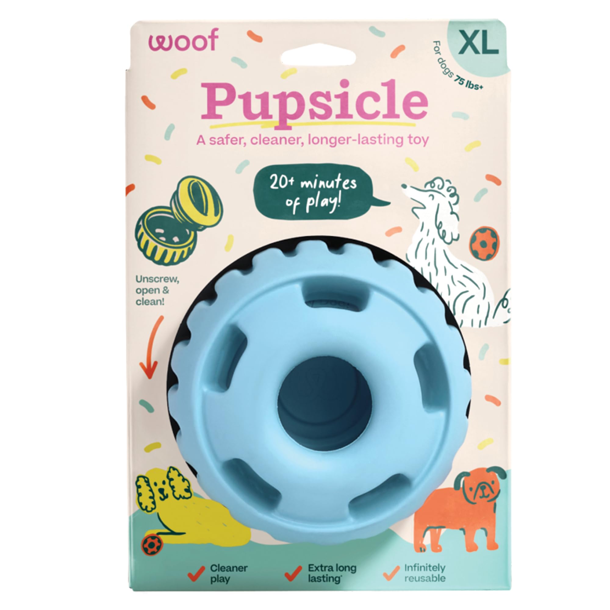 WOOF Party Pupsicle - Long-Lasting Interactive Dog Toys for Boredom - Low-Mess Design - Birthday Gifts for Dogs - XL Dog Toys - 