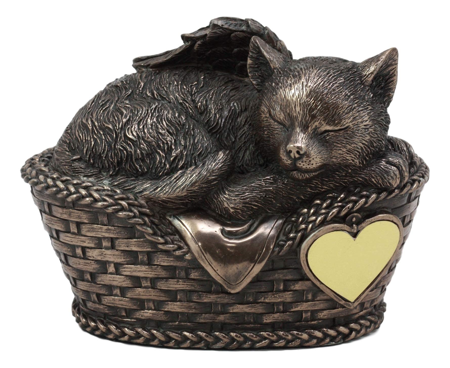 Ebros Heavenly Angel Cat Sleeping In Wicker Bed Basket Cremation Urn Pet Memorial Statue Decor Figurine 6.5 Inch Long