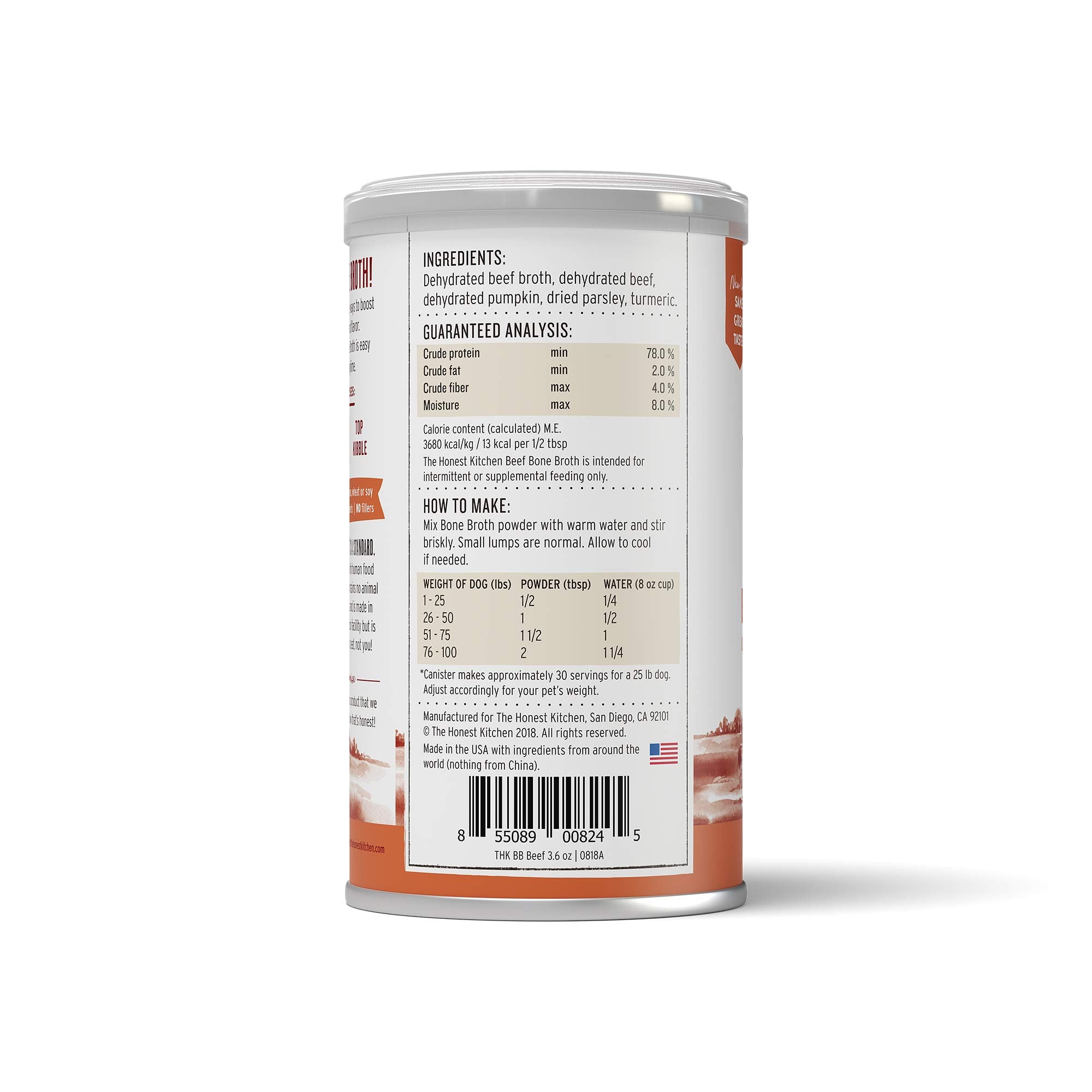The Honest Kitchen Daily Boosts: Instant Beef Bone Broth Liquid Treat with Turmeric for Dogs and Cats, 3.6oz