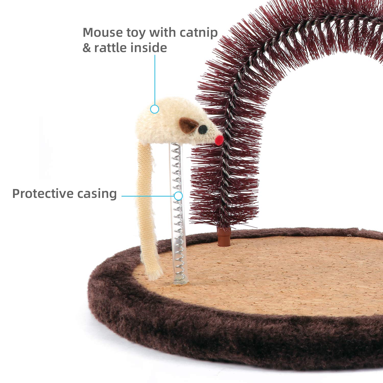Happi N Pets The Original Cat Arch Self Groomer Cat Massager, Cat Grooming Brush With Sturdy Cat Scratching Pad And Catnip Toy,