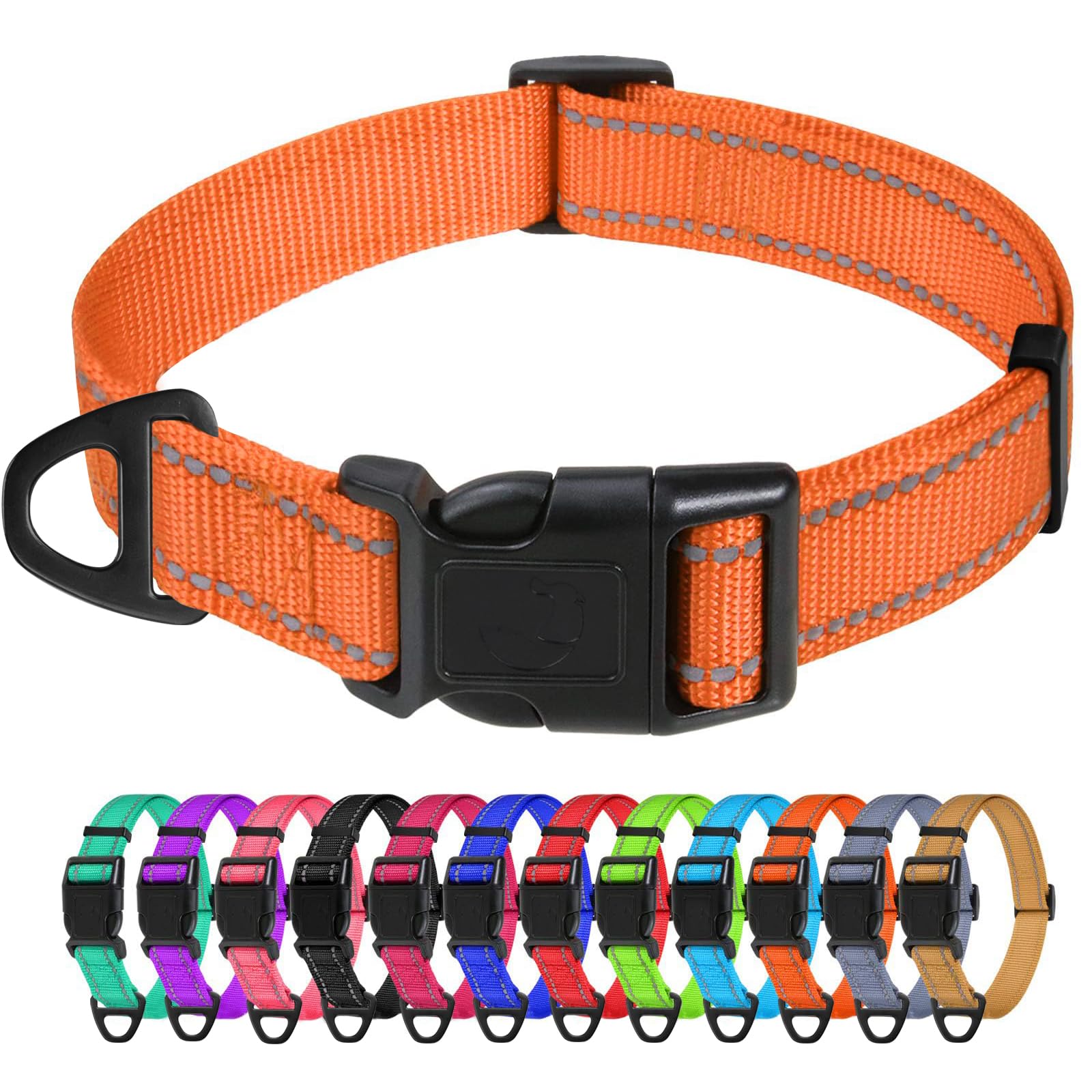 Tagme Reflective Nylon Dog Collars, Adjustable Classic Dog Collar With Quick Release Buckle For Extra Large Dogs, Orange, 1¼' Width