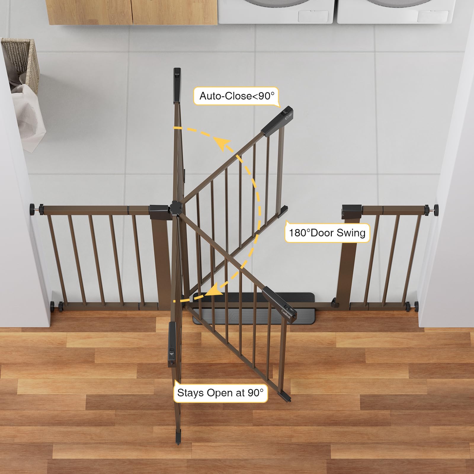 Cumbor 29.7-54.2' Wide Baby Gate For Stairs, Mom'S Choice Awards Winner-Self Closing Dog Gate Indoor For Doorways, No Drilling Pressure Mounted Pet Gates For Kids, Easy Walk Through Safety Gate, Brown