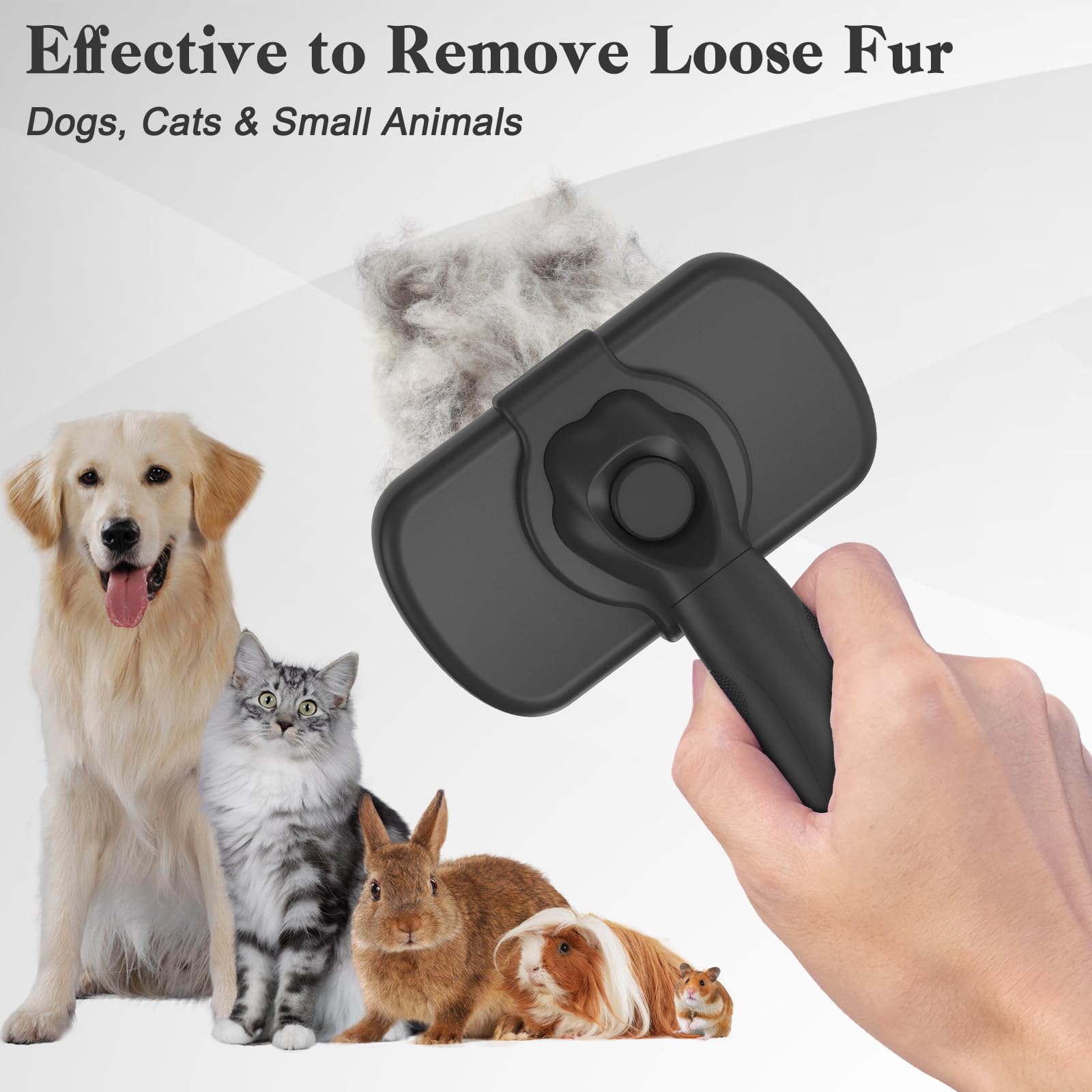 Dipoo Self Cleaning Shedding Brush - Skin Friendly Grooming Tool For Dogs, Cats, And Puppies, Deshedding And Hair Removal For Long And Short Haired Pets, Black