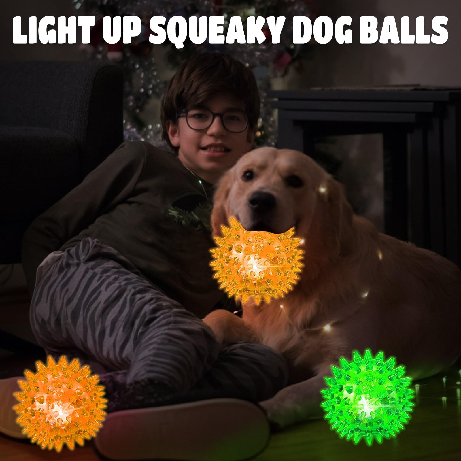 Jlvauvt 4.5    Light Up Squeaky Dog Balls: Led Spikey Dog Balls For Aggressive Chewers Chew Toys For Teething