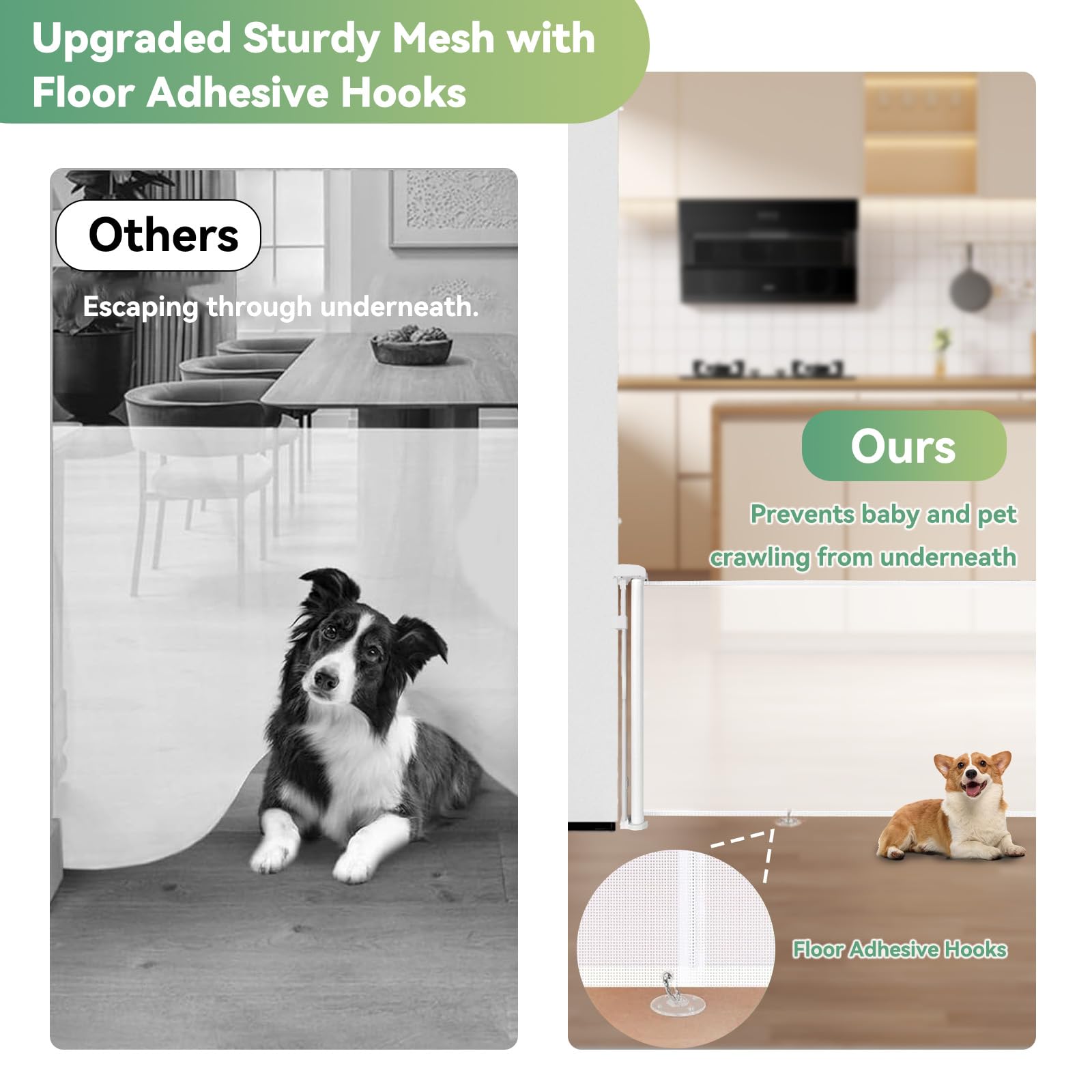 Crazydeer 14'' Tall Short Dog Gate to Step Over, Retractable Mesh Pet Door for Small Puppy, Extended up to 59'' Wide for Indoor