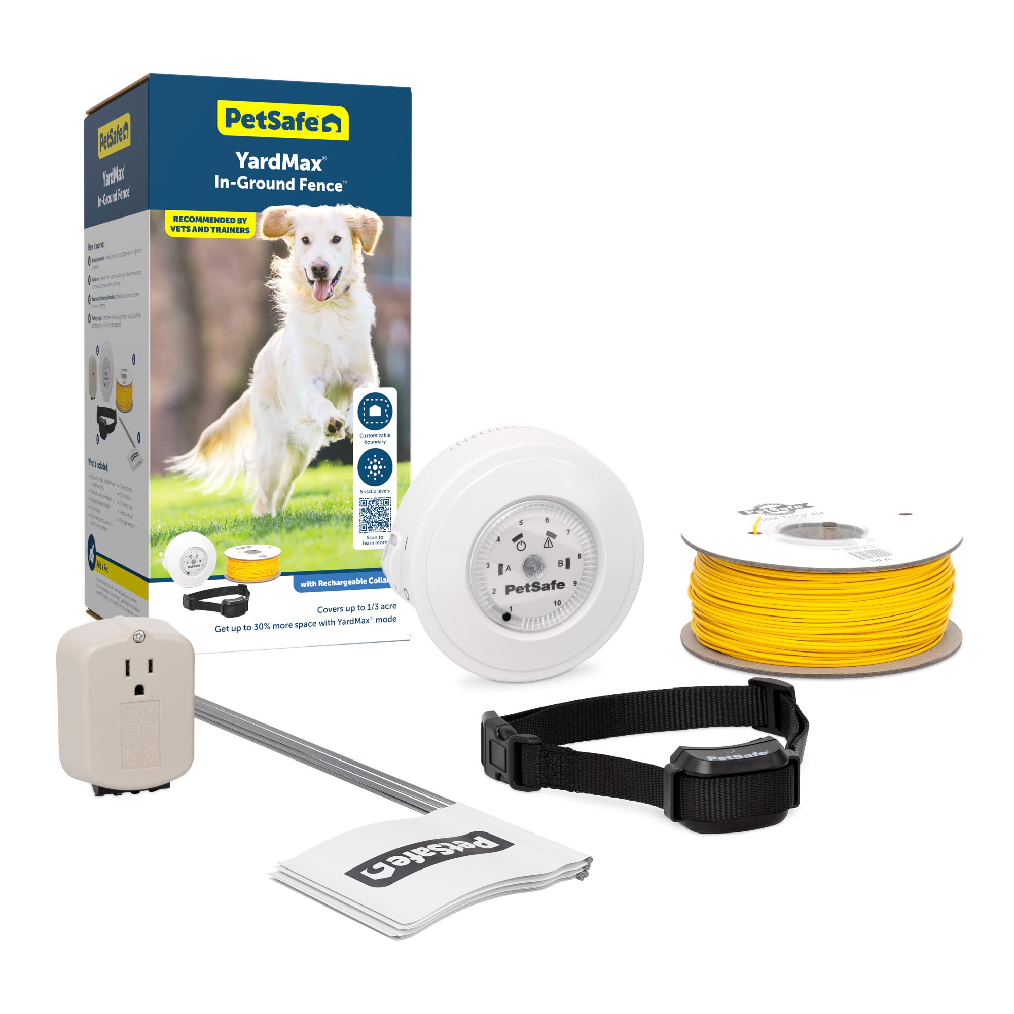 Petsafe Yardmax Rechargeable In-Ground Dog Fence (500 Ft 1/3 Acre), Underground Dog Containment Kit, Covers Up To 10 Acres, Elec