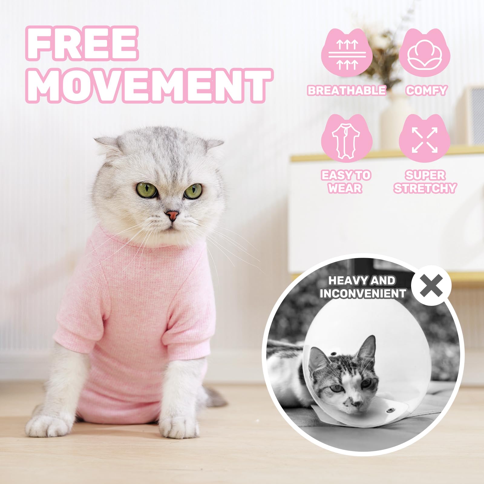 Leotrag Breathable Cat Recovery Suit For Female/Male, Anti-Licking Kitten Onesie - Cat Surgery Pajamas With Sleeve After Spay, P