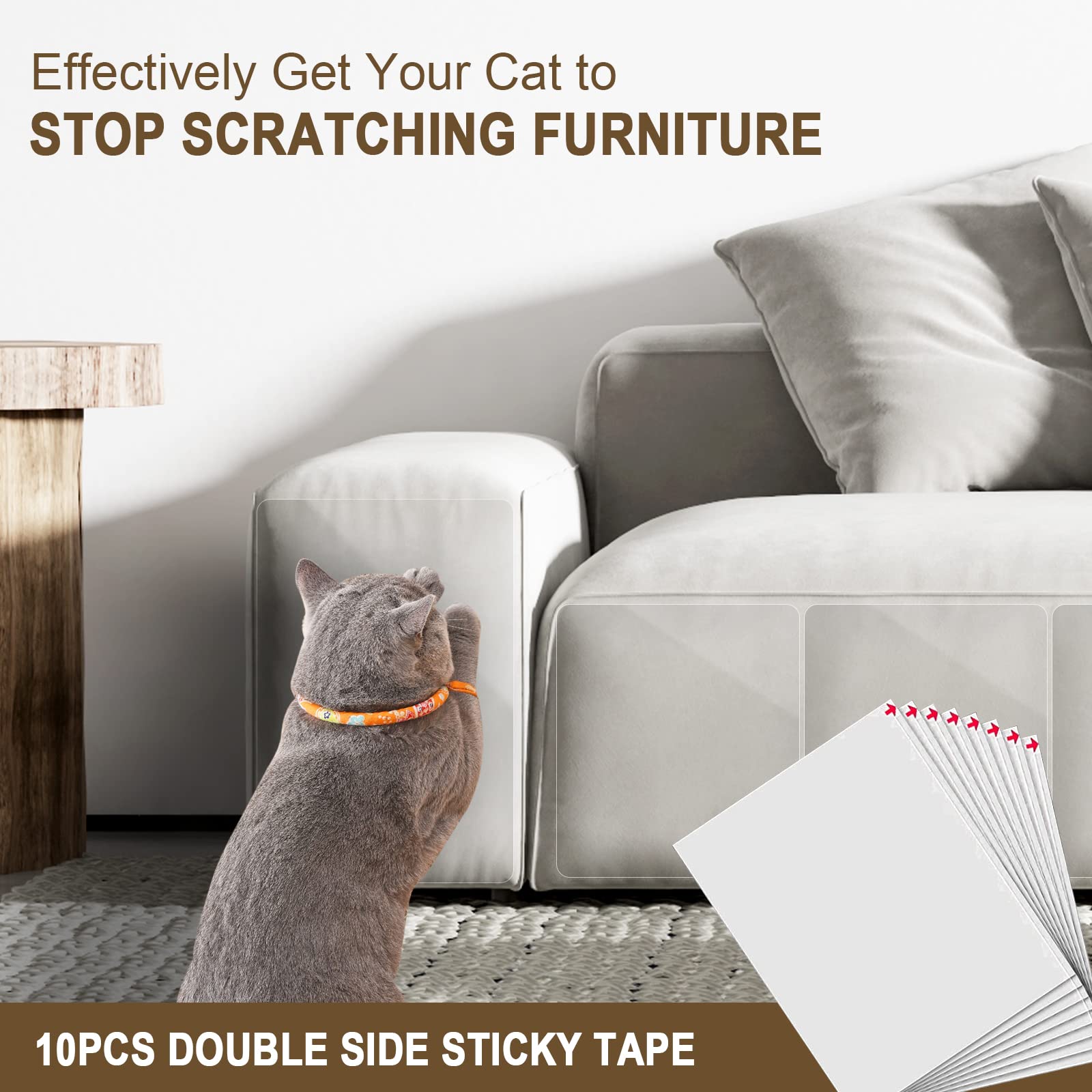 Happyfreesx Anti Cat Scratch Furniture Protectors From Cats, 10 Pcs Cat Scratch Deterrent Tape, Couch Protector For Cats, Double Sided Sofa Anti Scratching Sticky Tape, Sticky Paws Training Pet Safe