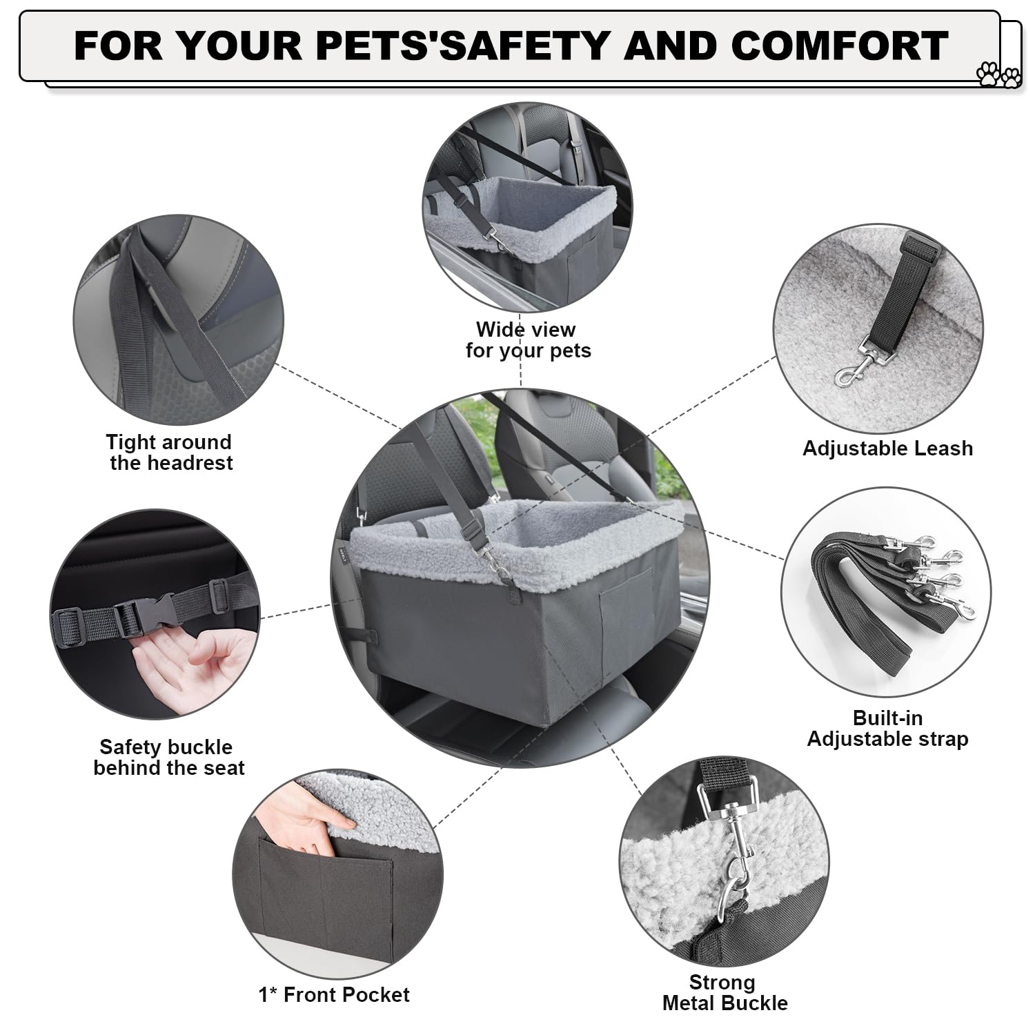Marslabo Dog Car Seats For Small Dogs, Upgrade Dog Booster Seat With Metal Frame Construction With Double-Layer Oxford, Perfect For Small Pets Up To 20Lbs