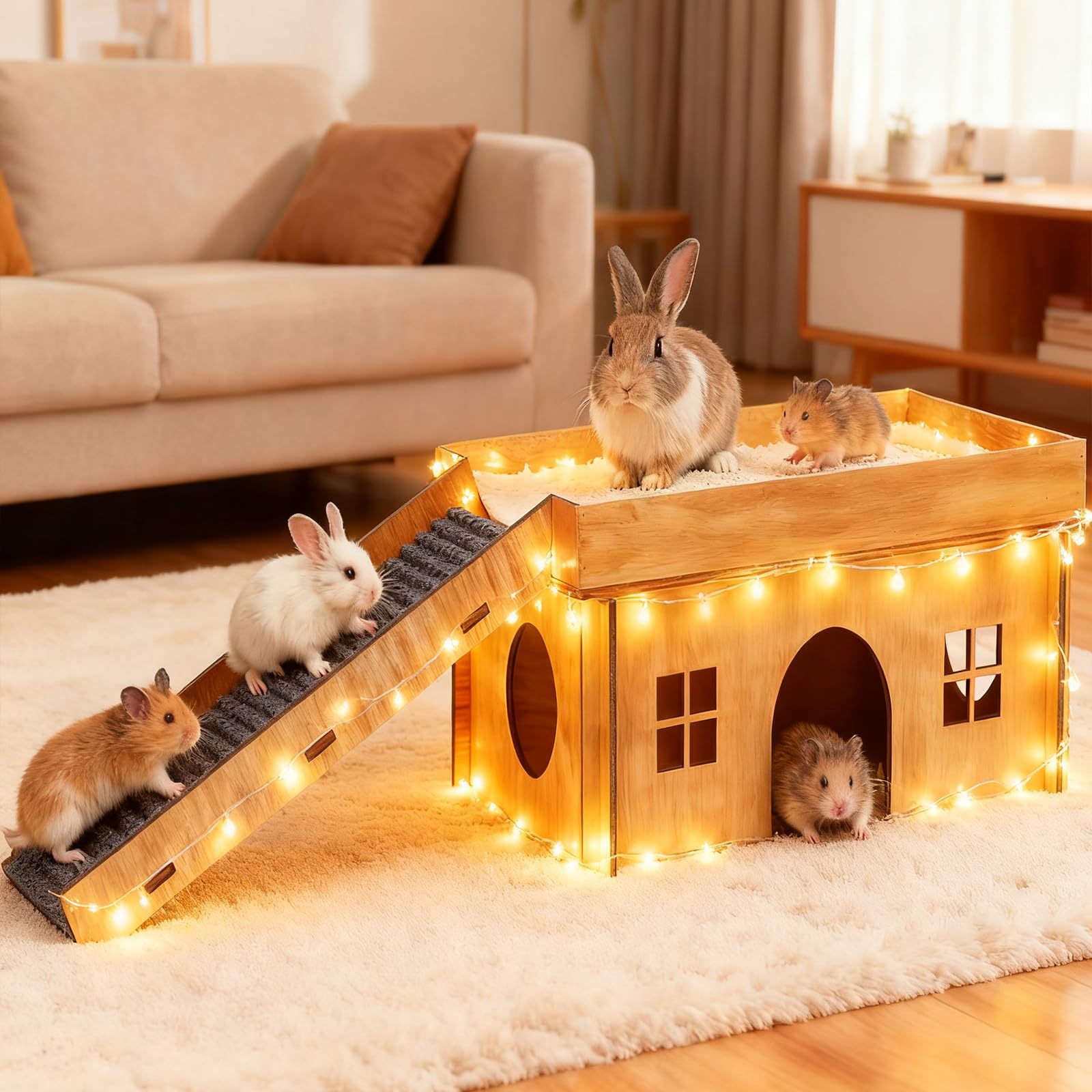 Large Rabbit Hideout, Rabbit Houses and Hideouts, Wooden Bunny House and Hideouts, Bunny Castle with Stair, Chinchilla and Guine
