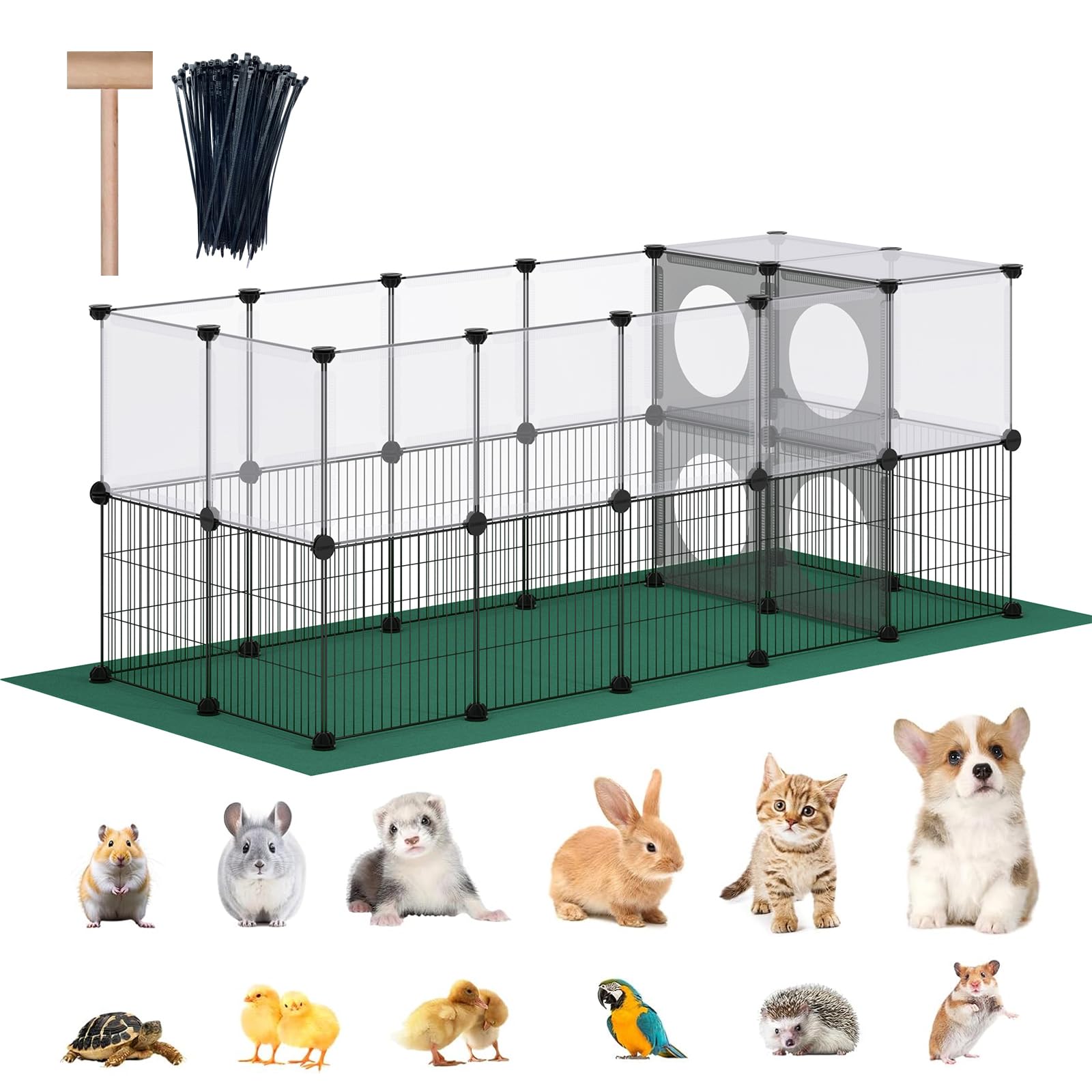 Dinmo Small Animal Playpen With Oxford Mat, 24 Inches Height, Pet Exercise Fence, Home Protector, Iron Mesh And Plastic Combinat