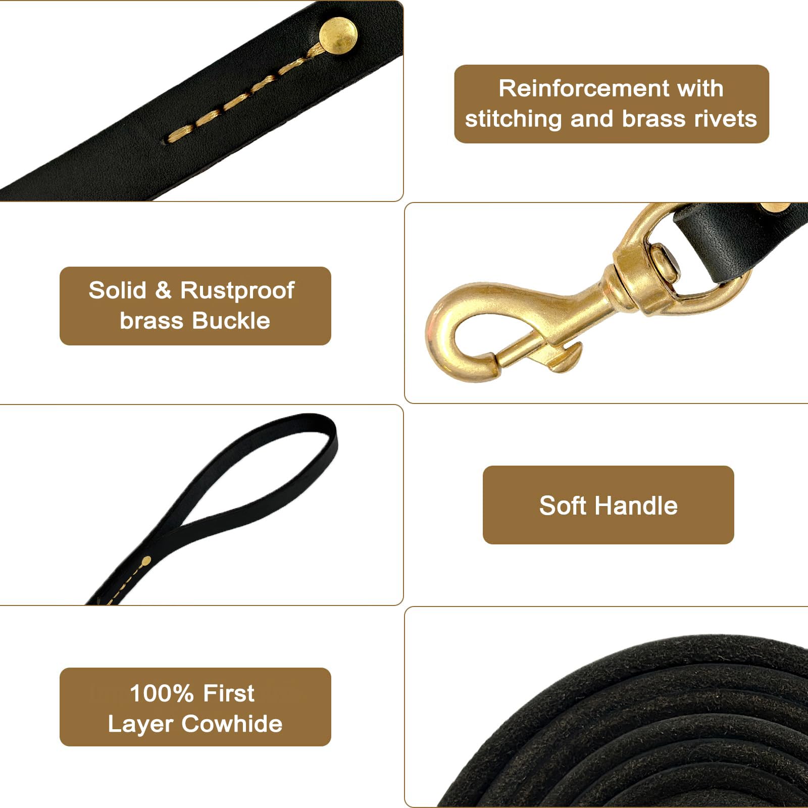 Guiding Star Leather Dog Leash 6Ft, Dog Leashes For Large Dogs Heavy Duty, Soft Handmade Leather Training Leash For Small & Medi