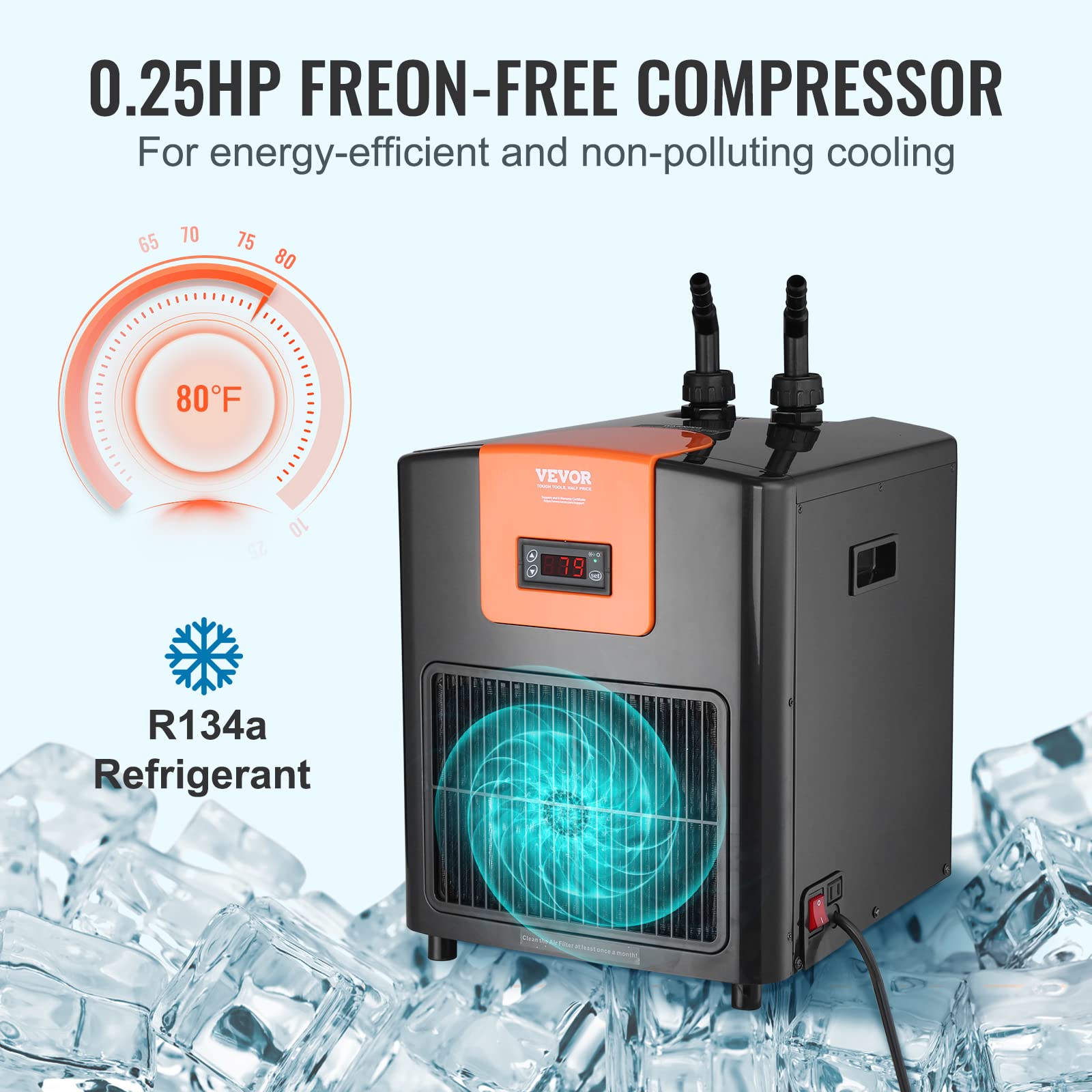 VEVOR Aquarium Chiller, 92 Gal 348 L, 1/4 HP Hydroponic Water Chiller, Quiet Refrigeration Compressor for Seawater and Fresh Wat