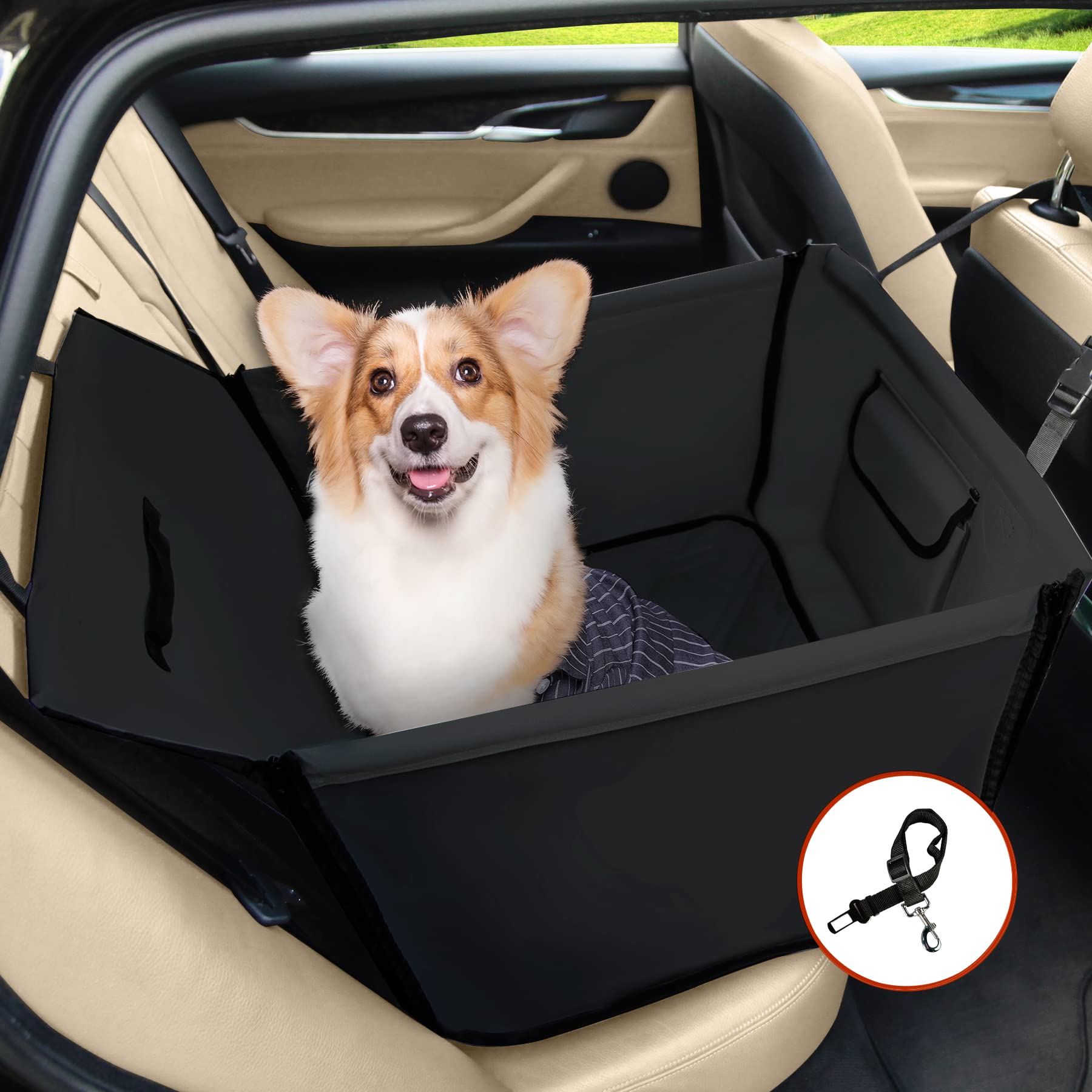 Winbate Dog Car Seat Medium Size Dogs For Car, Scratchproof Waterproof Sturdy Rear Dog Booster Seat Large Dog, Dog Hammock With Dog Leash Pockets For Suvs, Cars And Trucks Travel,19' X 23'X 19'