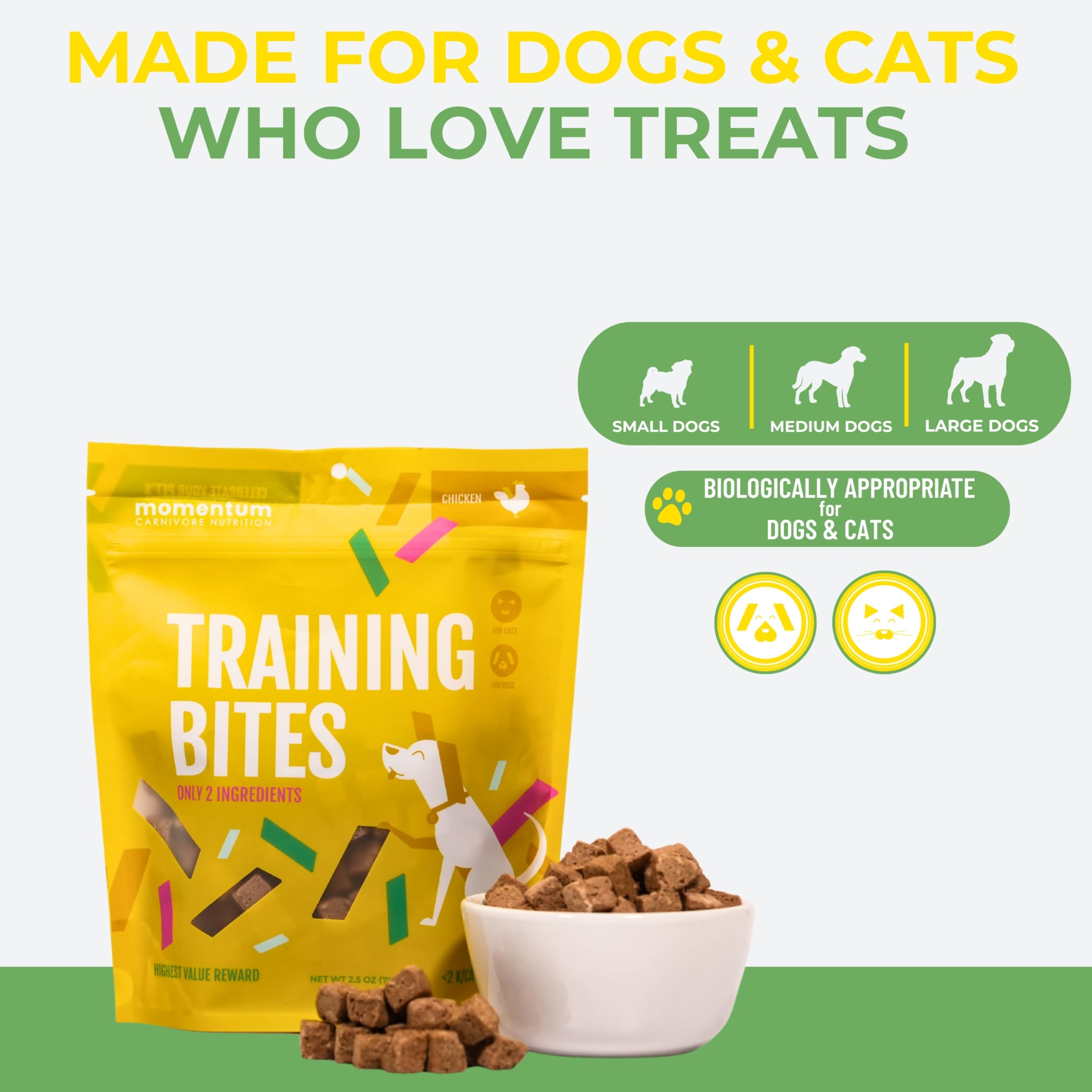 Momentum Carnivore Nutrition Freeze-Dried Chicken Training Bites - Two Ingredients-Chicken Gizzard and Heart, All-Natural Dog Tr
