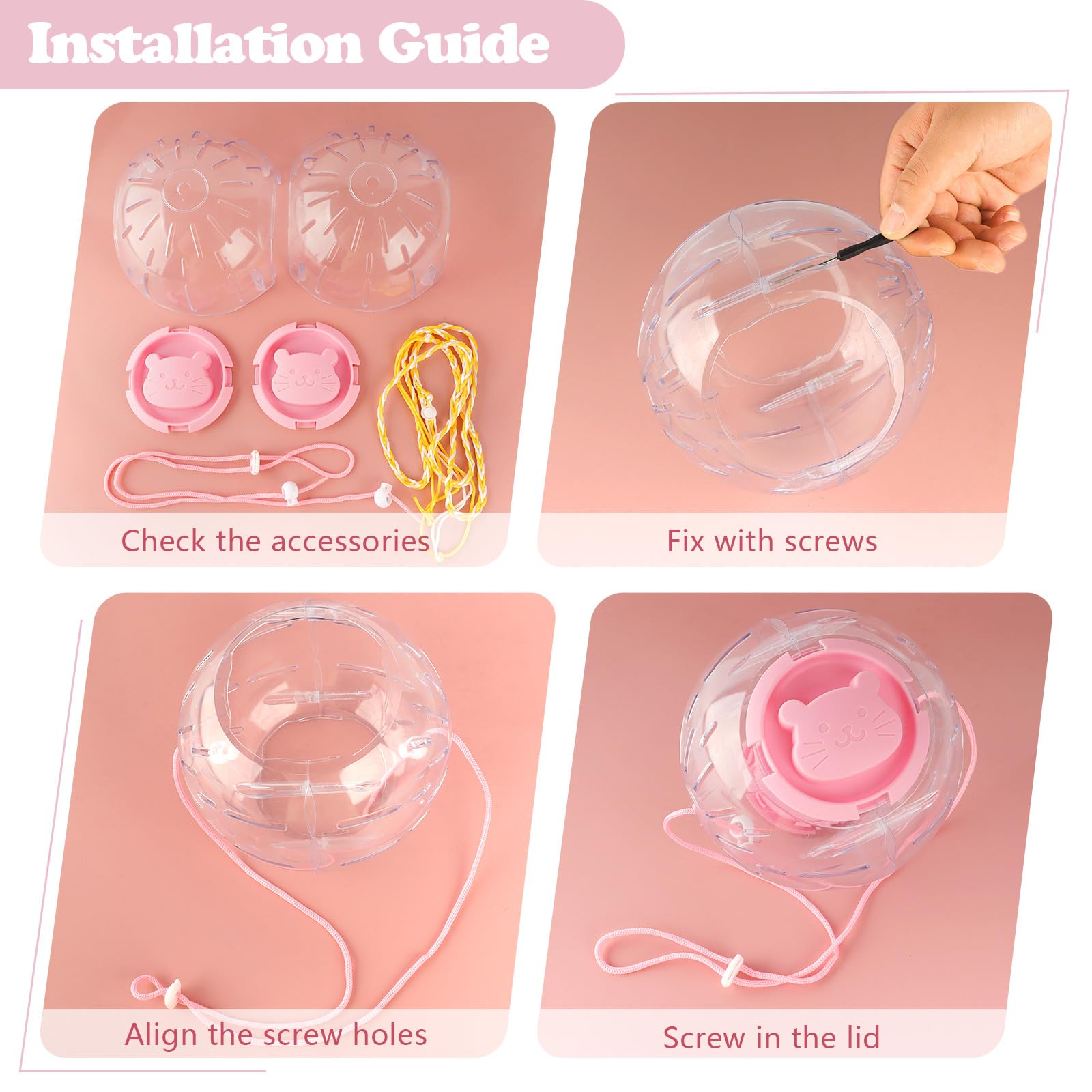 7.1Inch Hamster Exercise Ball, Hamster Transparent Running Ball With Traction Rope And Back Rope, Hamster Cage Accessories For H