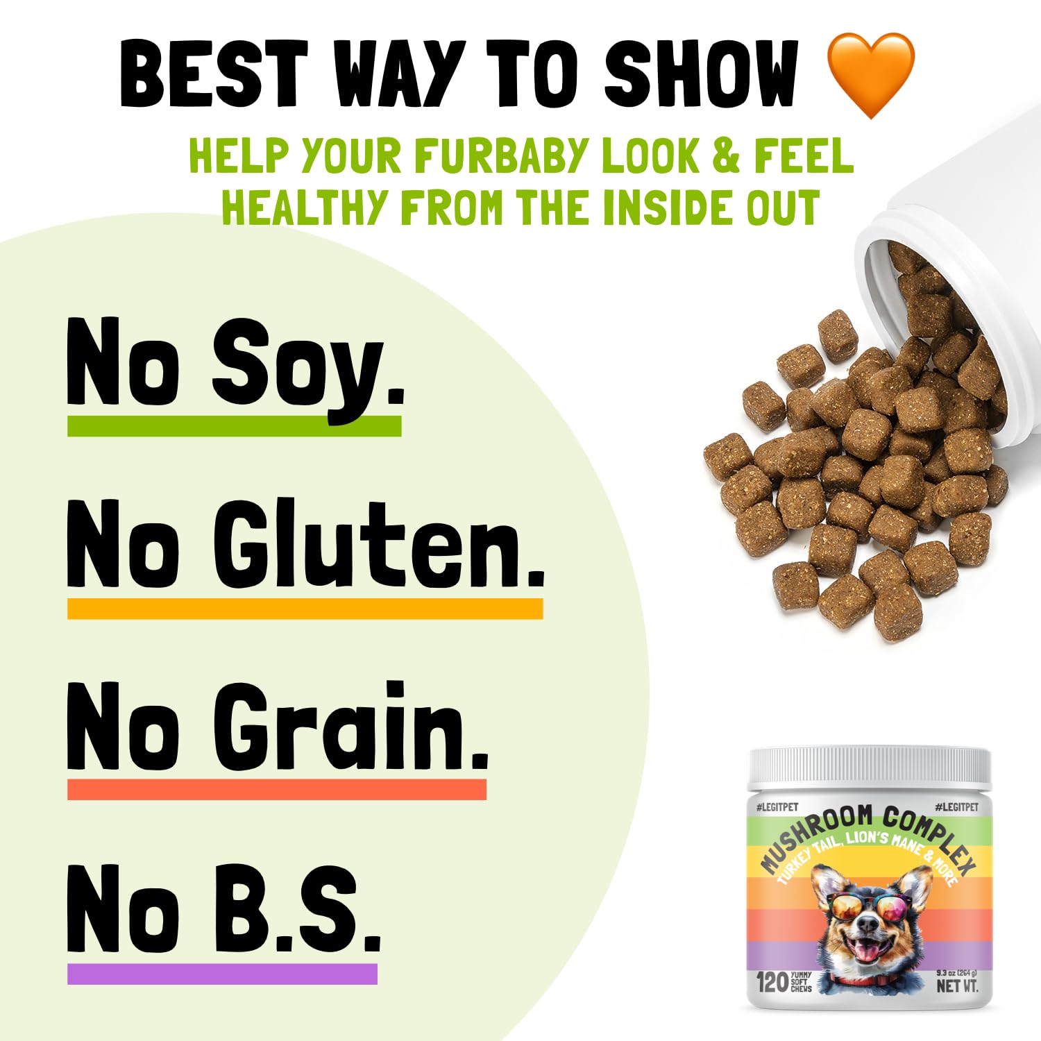 Mushroom Complex Treats for Dogs with Reishi, Shiitake, and Turkey Tail Mushrooms for Cognition and Immune Boosting Supports Dig