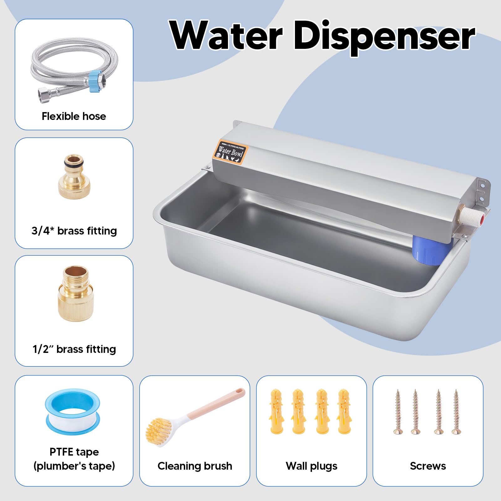 Automatic Water Dispenser for Dog, 6L Dog Water Bowl Dispenser, Large Stainless Steel Indoor/Outdoor Water Feeder Suitable for D