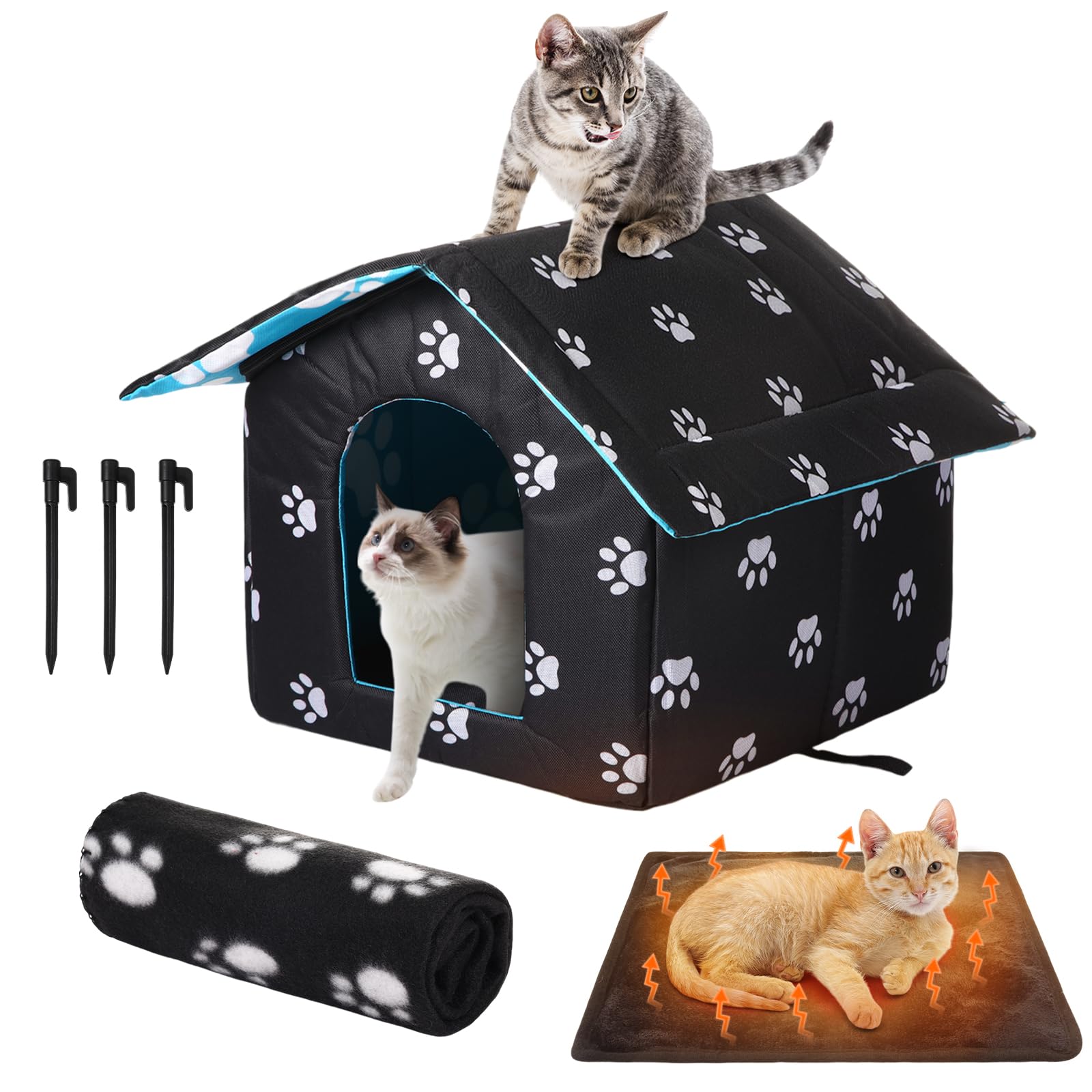 Ylinge Outdoor Waterproof Cat House Stray Pet Outdoor Houses For Feral Shelter For Cats Dog Collapsible Pet Shelter With Self Wa