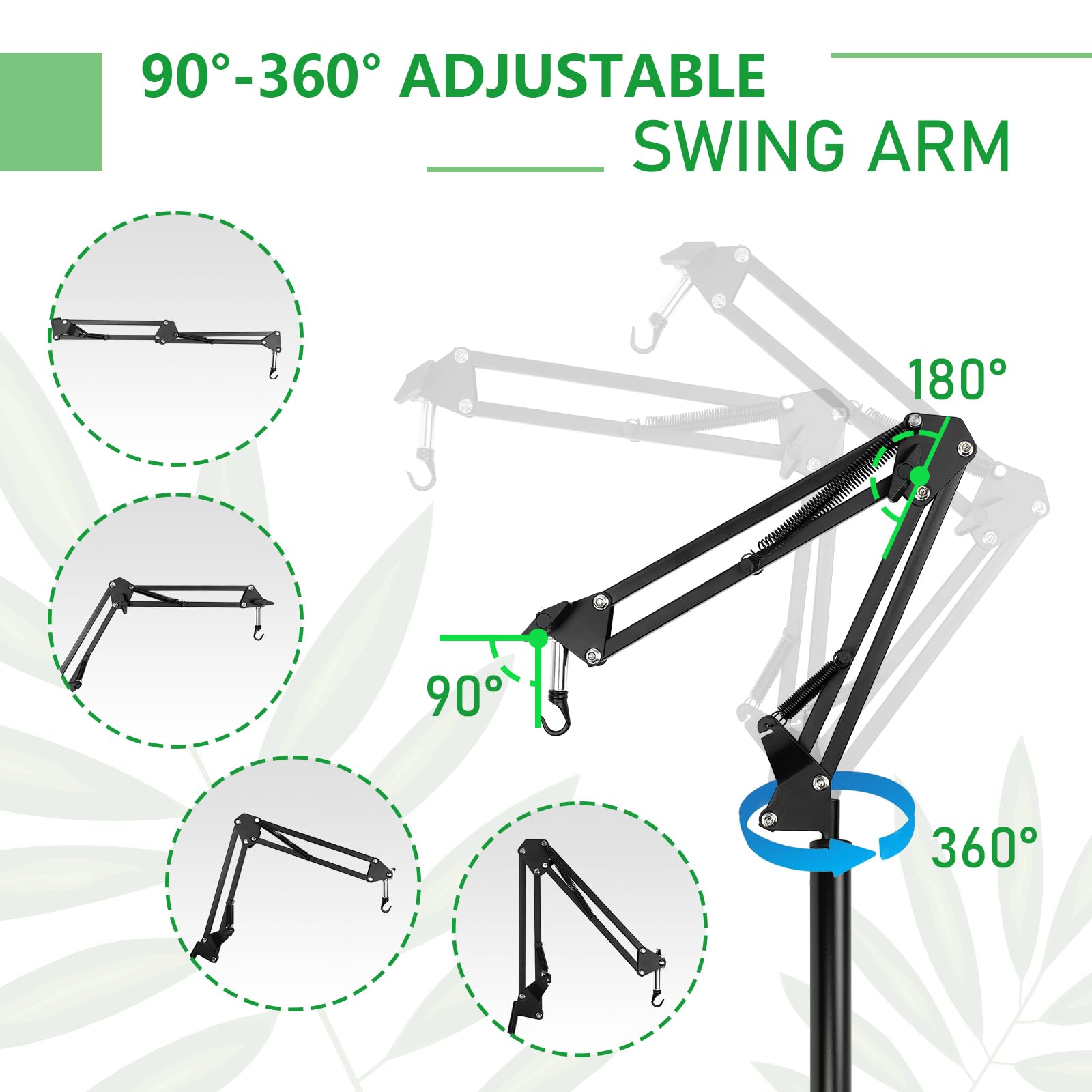 Betazooer 360 Adjustable Reptile Lamp Stand | Heavy Duty Metal Heat Lamp Holder (12-54In) For Bearded Dragons, Snake Tanks | 180