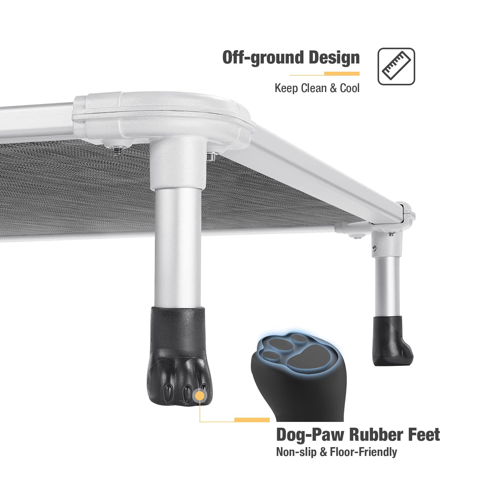 Veehoo Chew Proof Elevated Dog Bed - Cooling Raised Pet Cot - Silver Aluminum Frame And Durable Textilene Mesh Fabric, Unique Designed No-Slip Feet For Indoor Or Outdoor Use, Black Silver, X Large