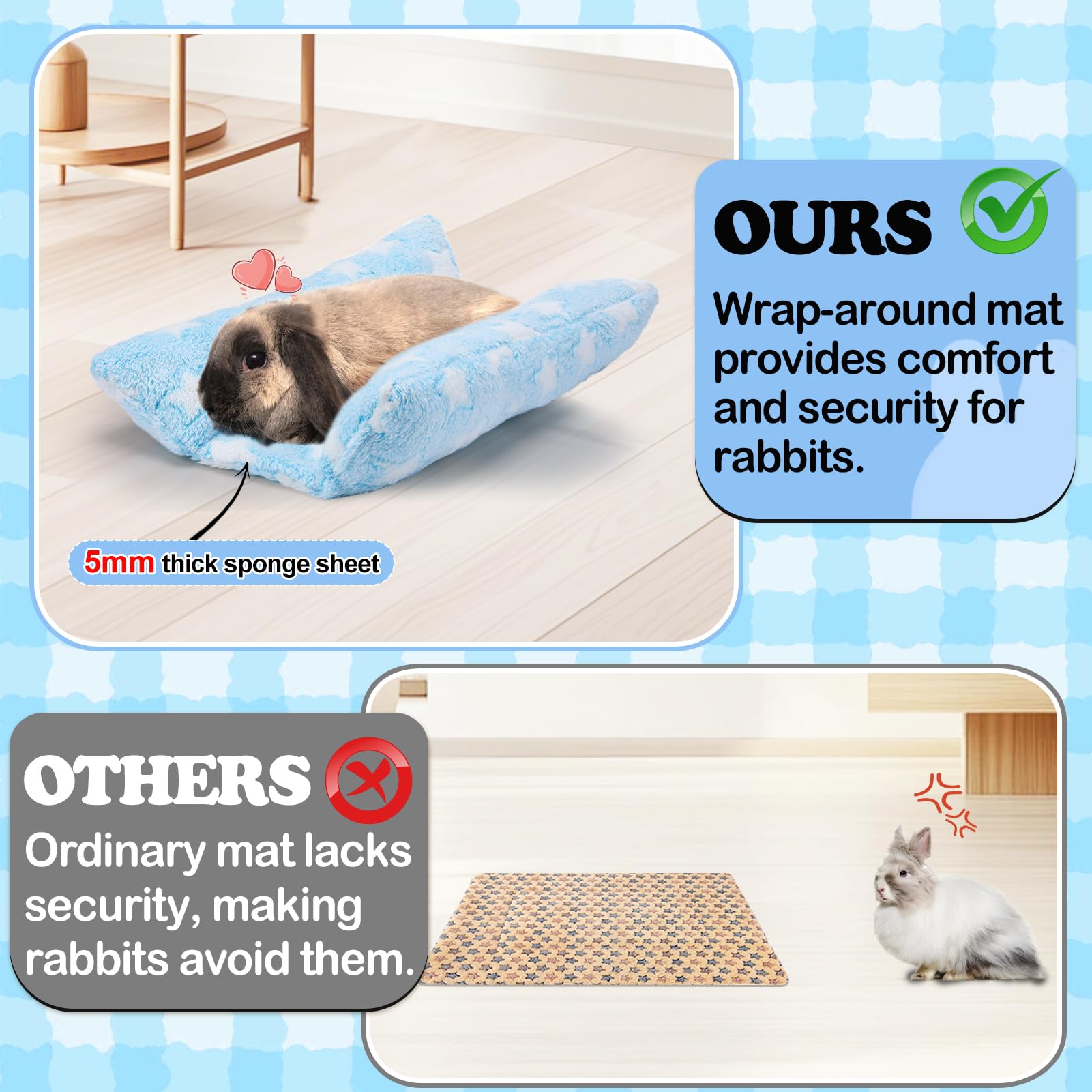 Mewtogo 15.7 X 14In Rabbit Bed - Thickened Soft Bunny Concave Bed, Cuddle Cushion Plush Mat With Cotton Lounger Pillows For Cage