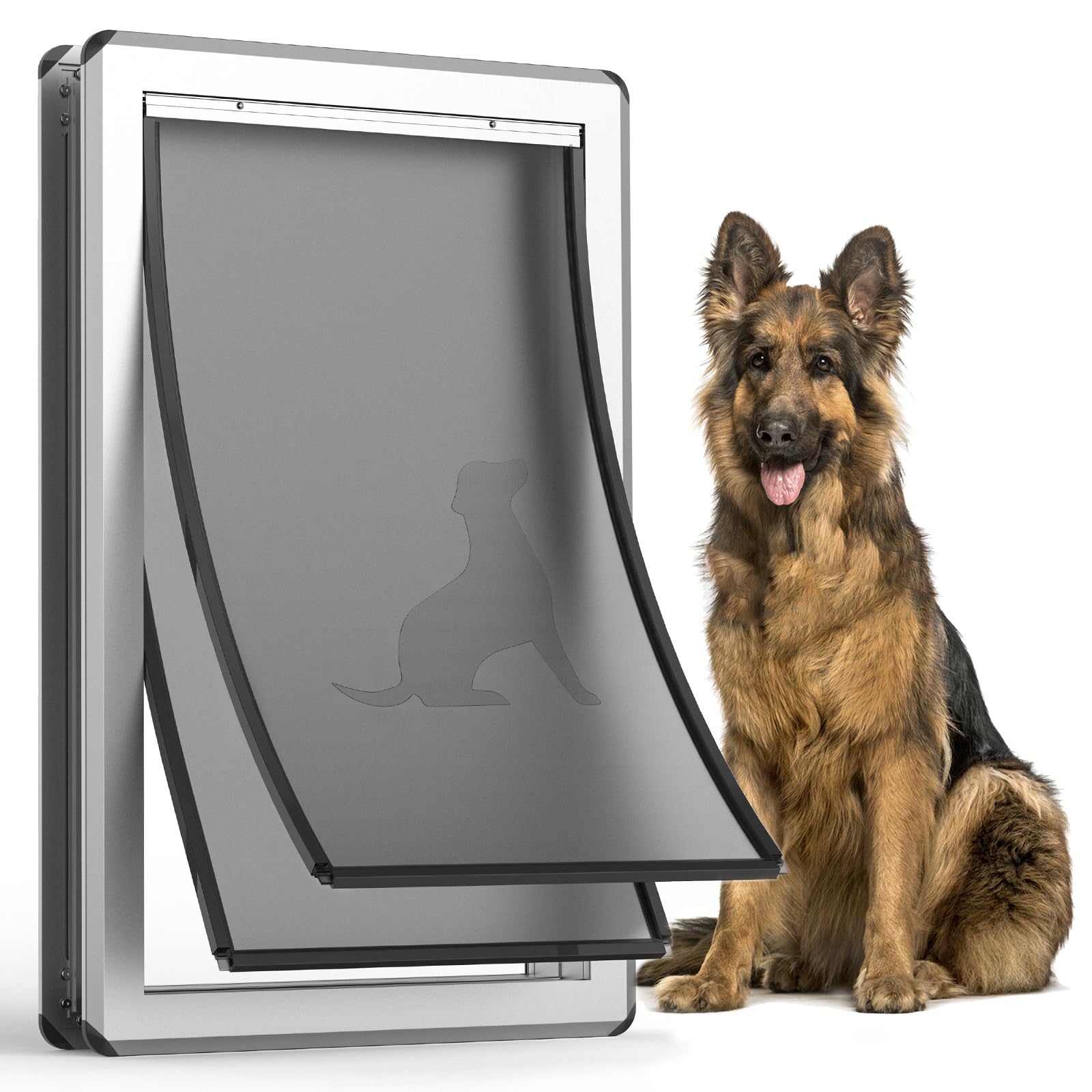 Yicostar Aluminum Xl Dog Door For Exterior Door,Open Size:24.4'' H X 13.8'' W,Heavy Duty Doggy Door With Enclosed Magnetic Flaps