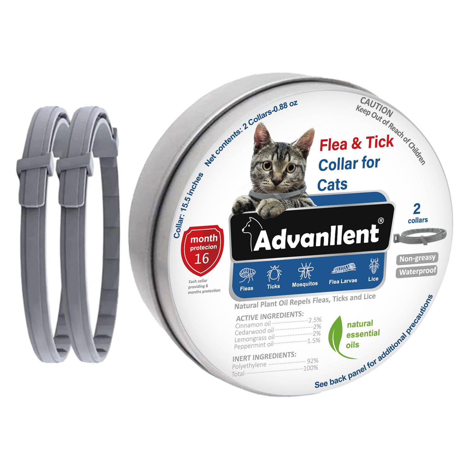 Advanllent Flea Collar for Cats, Flea and Tick Collars for Kittens, Flea & Tick Treatment Prevention, Natural Essential Oil, 2 P