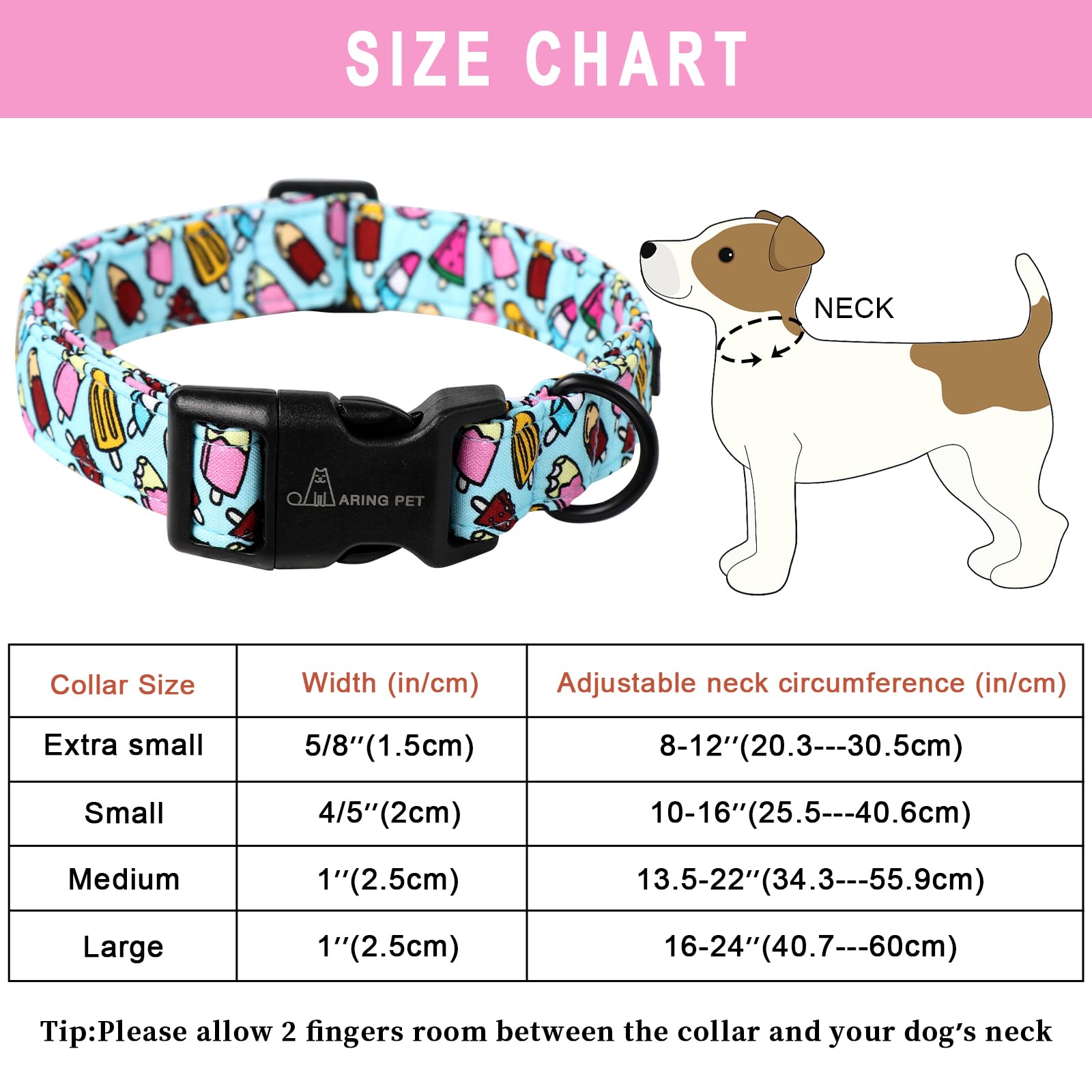 Aring Pet Summer Dog Collar-Cotton Ice Cream Dog Collars, Adjustable Popsicle Pet Collar Puppy Collars With Quick Release Buckle