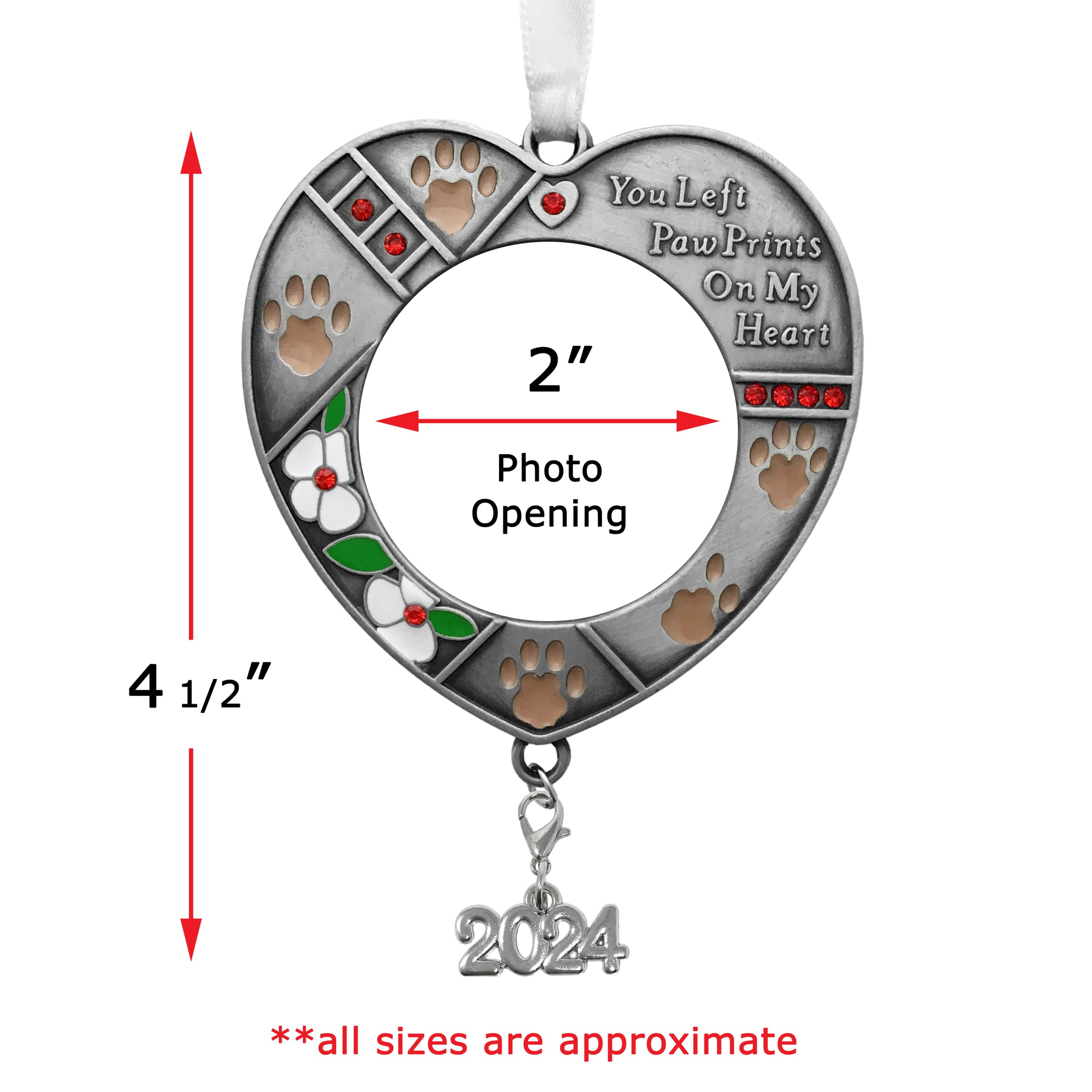 2024 Pet Memorial Christmas Photo Ornament - Hanging Picture Ornament - Paw Prints on My Heart Poem Message - Gift/Storage Bag I