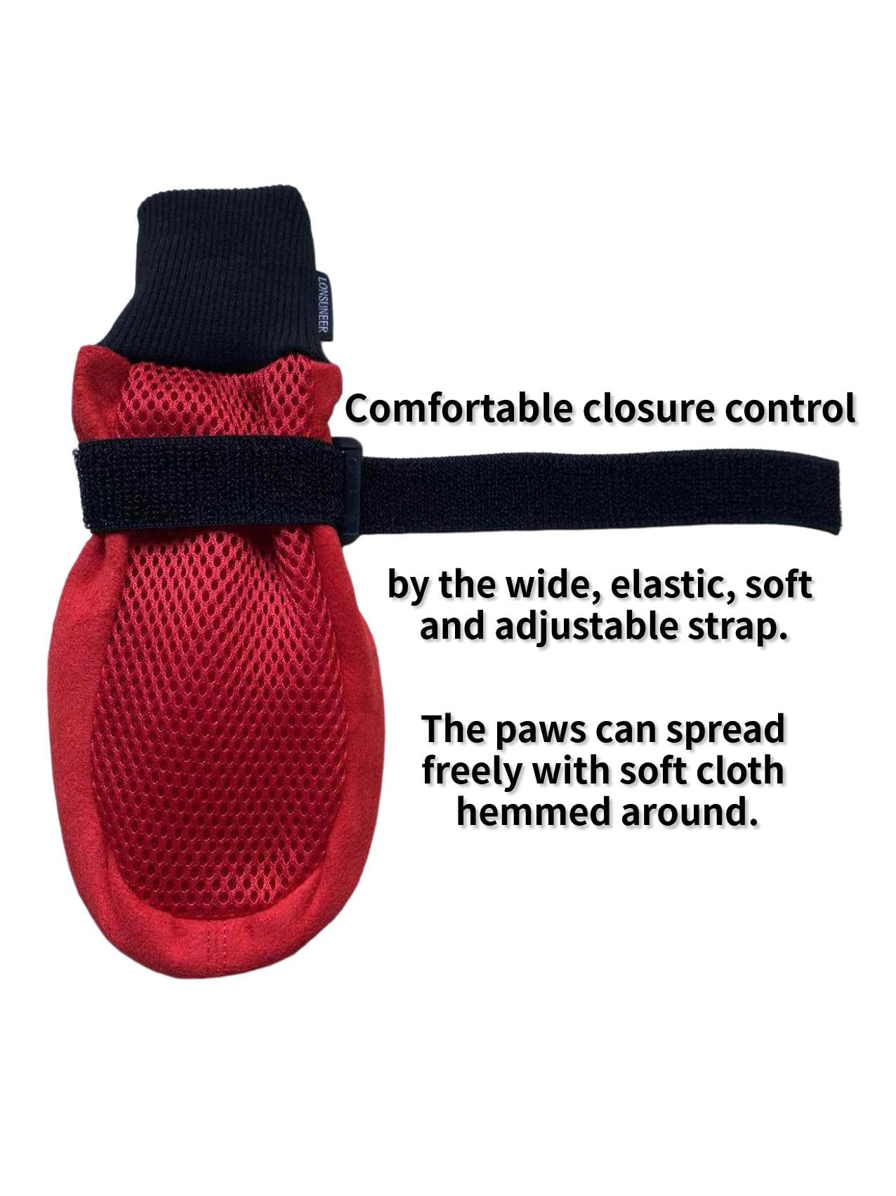 Lonsuneer Dog Shoes Soft And Lightweight With Breathability For Spring Summer And Fall Set Of 4 Size X-Large Red