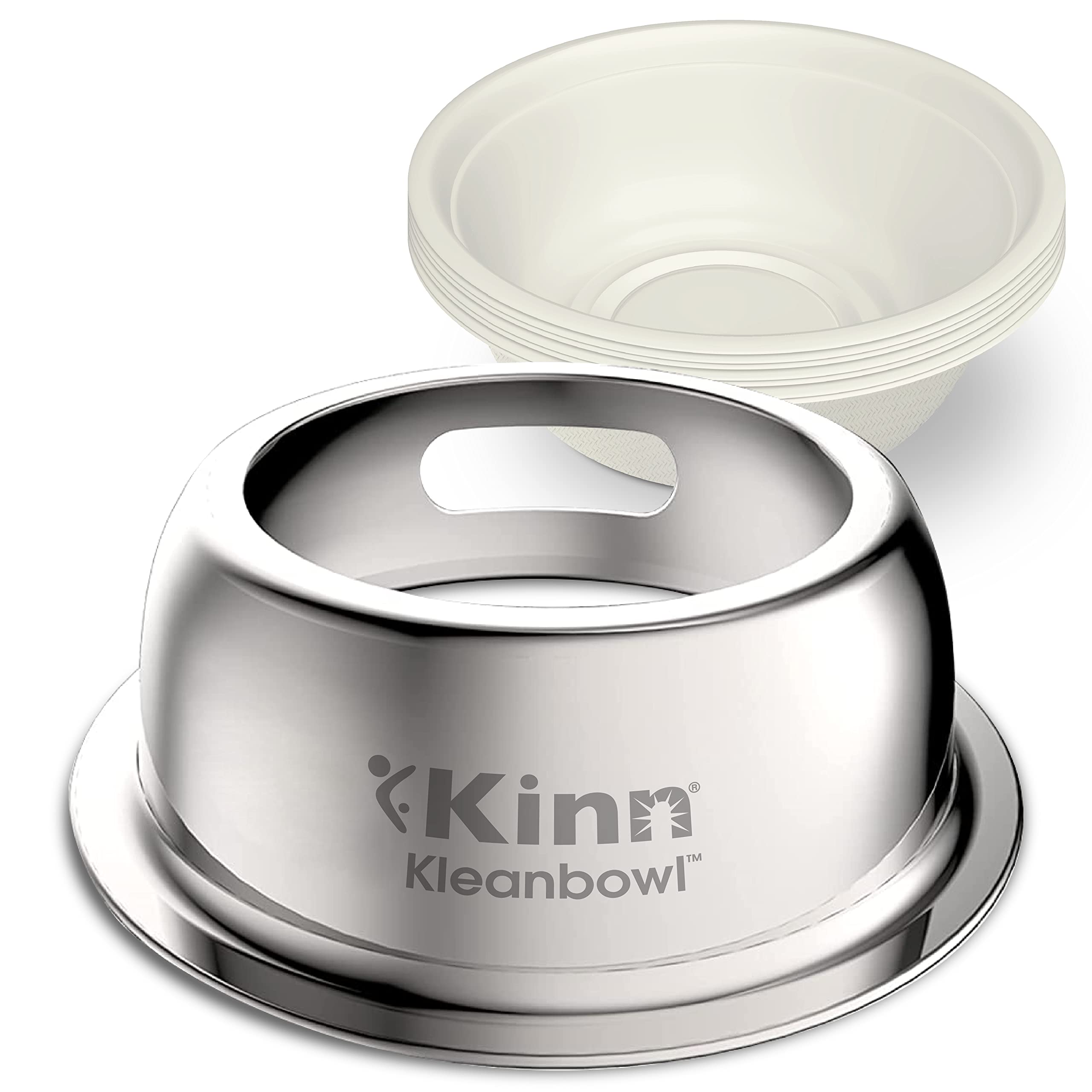 Kinn Kleanbowl Pet Bowl Stainless Steel Frame with Compostable Refills, 32 oz (Pack of 1) - Spill-Proof Stable Disposable Dog Bo