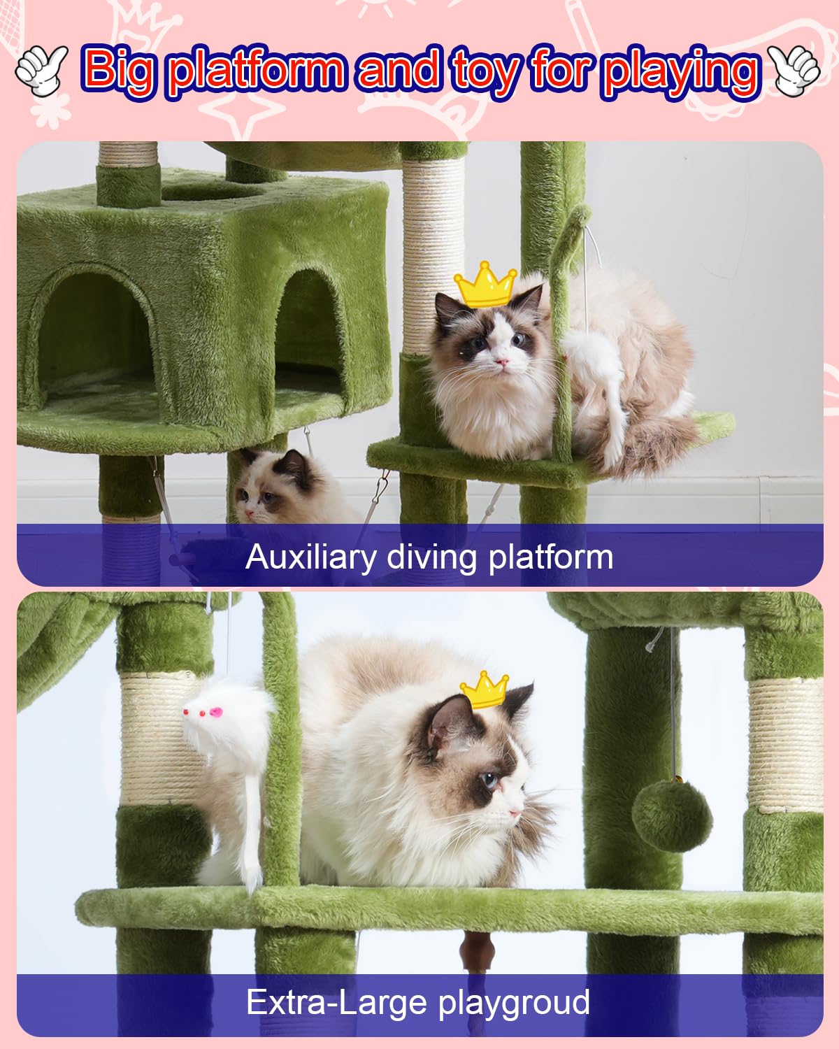 Gitelsnour Cat Tree, Cat Tower for Large Cats with 2 Big Platforms, 2 Baskets, condo and Toys, 63  Cat Scratching Posts for Indo