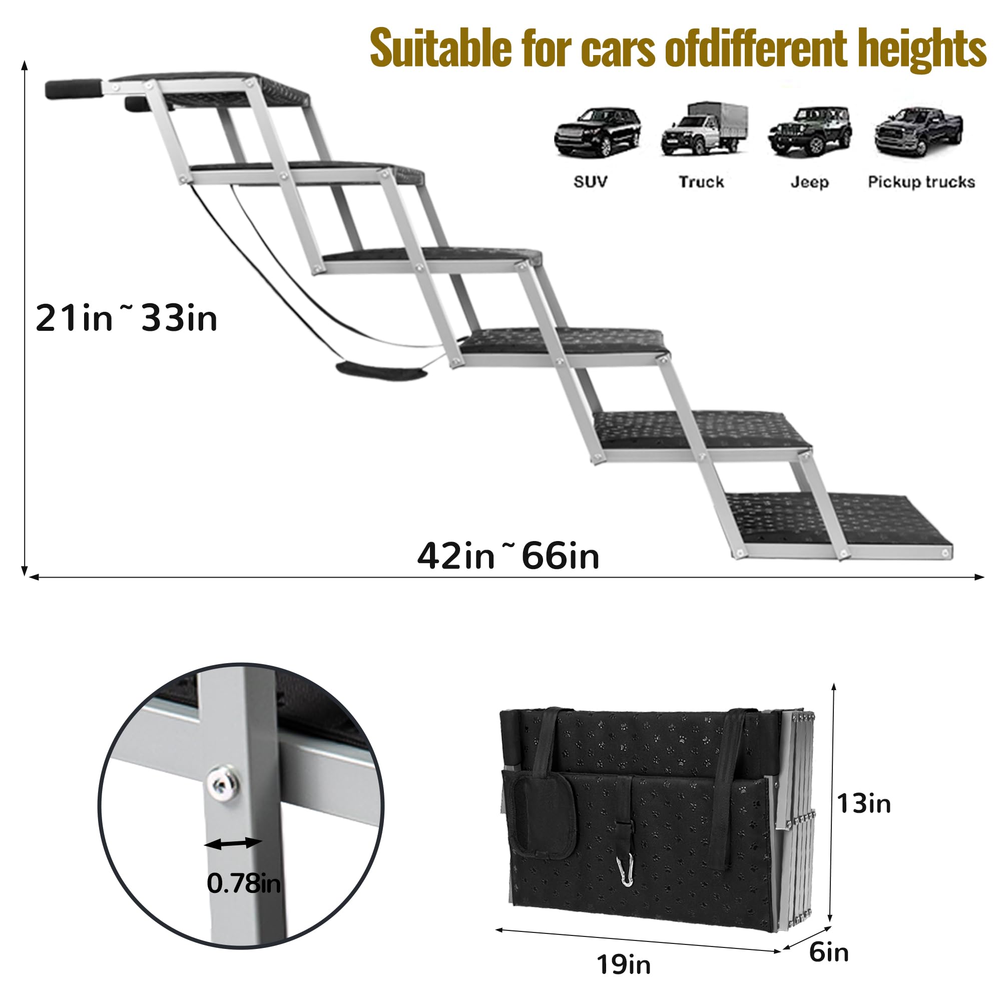 Extra Wide Stairs For Car - Foldable Dog Ramps For Large Dogs With Non-Slip Surface, Portable Steps For Cars, Suv, Truck, Suppor