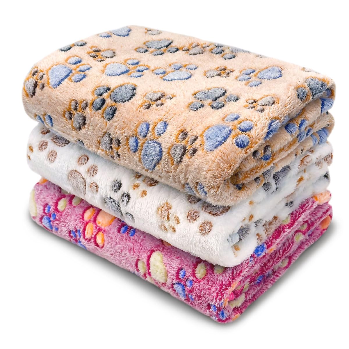 Multifunctional Flannel Dog Blanket - 3 Pack Medium Dog Blankets, Super Soft, 30 X 20 Inch, Cute Claw Pattern