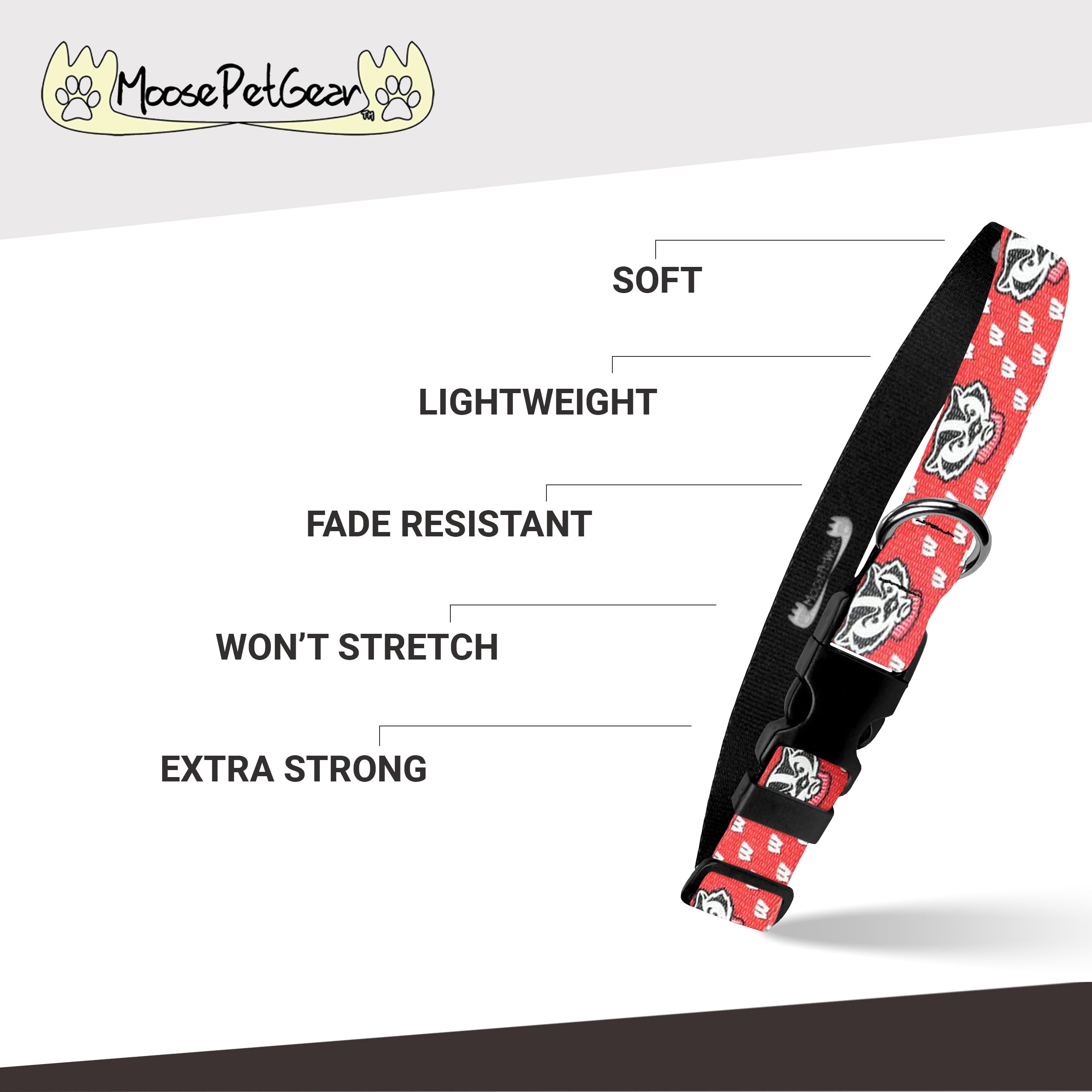 University Of Wisconsin Dog Collar - Deluxe Adjustable Dog Collars, 1' Wide Collar Adjusts 16-27', Extra Large, Red Badger